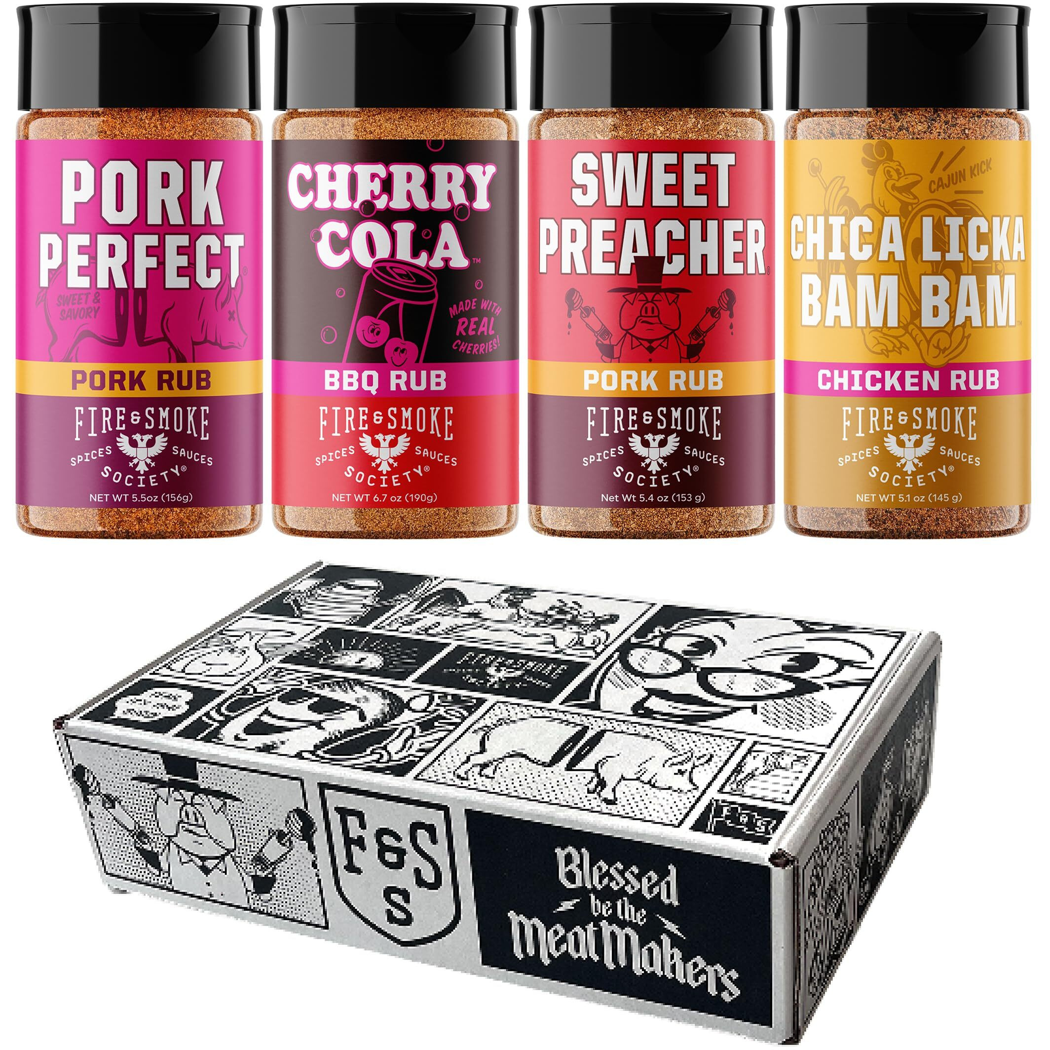 Fire & Smoke Society Barbecue & Grilling Variety Pack | Bbq Seasonings And Rubs For Smoking | Gifts For Him, Christmas Gifts For Dad | Large Spices Bbq Spice Kit (4-Pack)