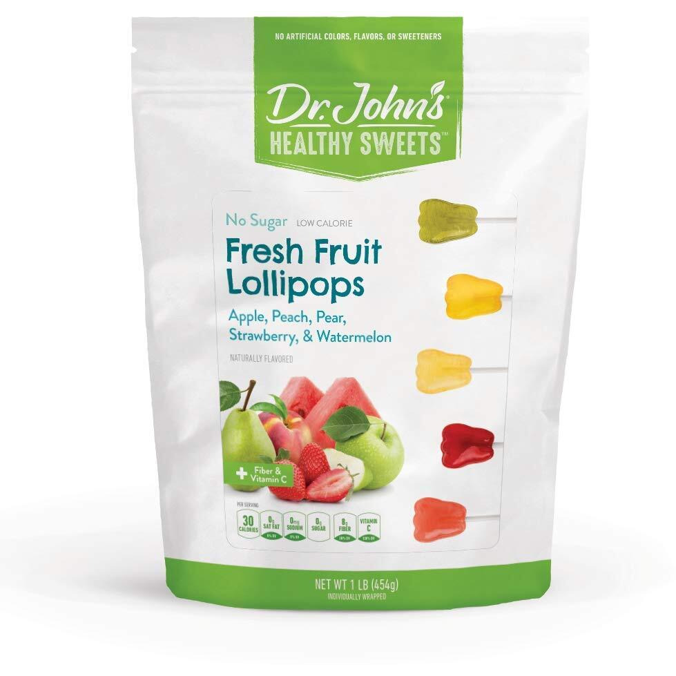 Dr. Johns Sugar Free Candy, Healthy Lollipops With Zero Sugar, Low Calorie Snacks, Keto Friendly Hard Candy Sweets, Fresh Fruit Tooth, 60 Count, 1 Lb
