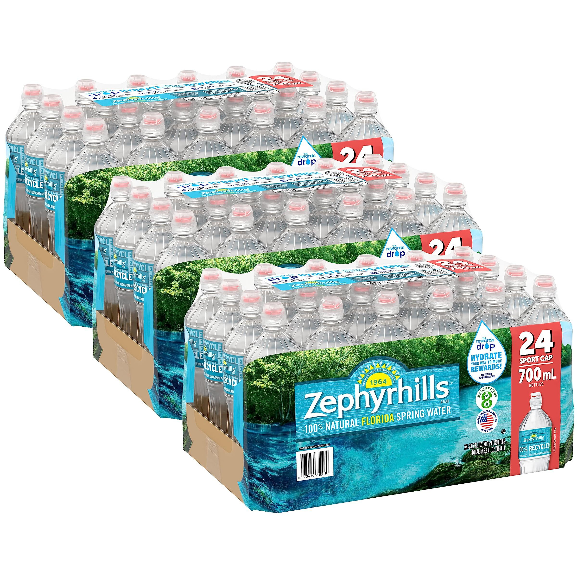 Zephyrhills Spring Water Case Bundles (23.7 Oz. Case Of 24 (Sport Top) - 3 Cases)