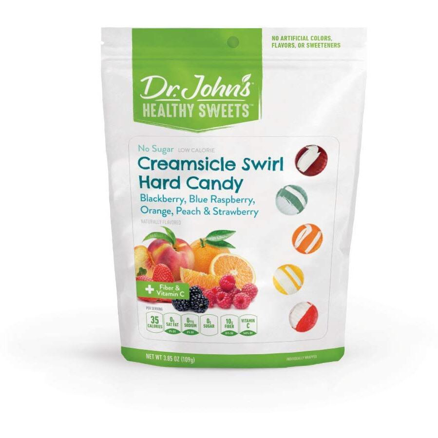 Dr. Johns Sugar Free Candy, Healthy Hard Candy With Zero Sugar, Low Calorie Snacks, Keto Friendly, Vegan, Gluten Free, Creamsicle Swirl, 24 Count, 3.85 Oz