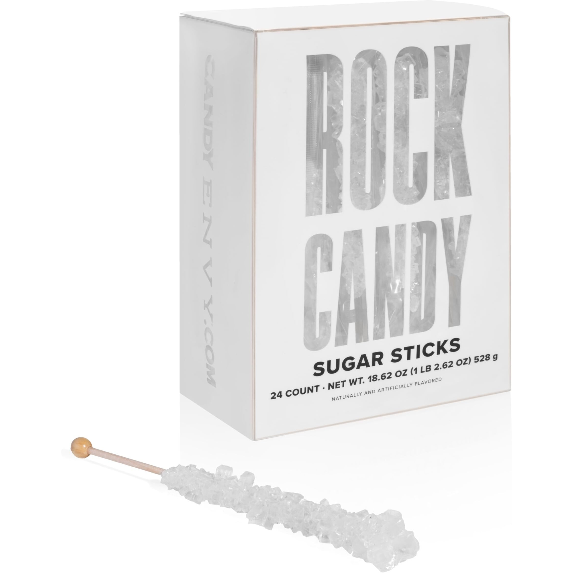 Candy Envy - White Rock Candy Sugar Sticks - Original Sugar Flavored - 24 Indiv. Wrapped