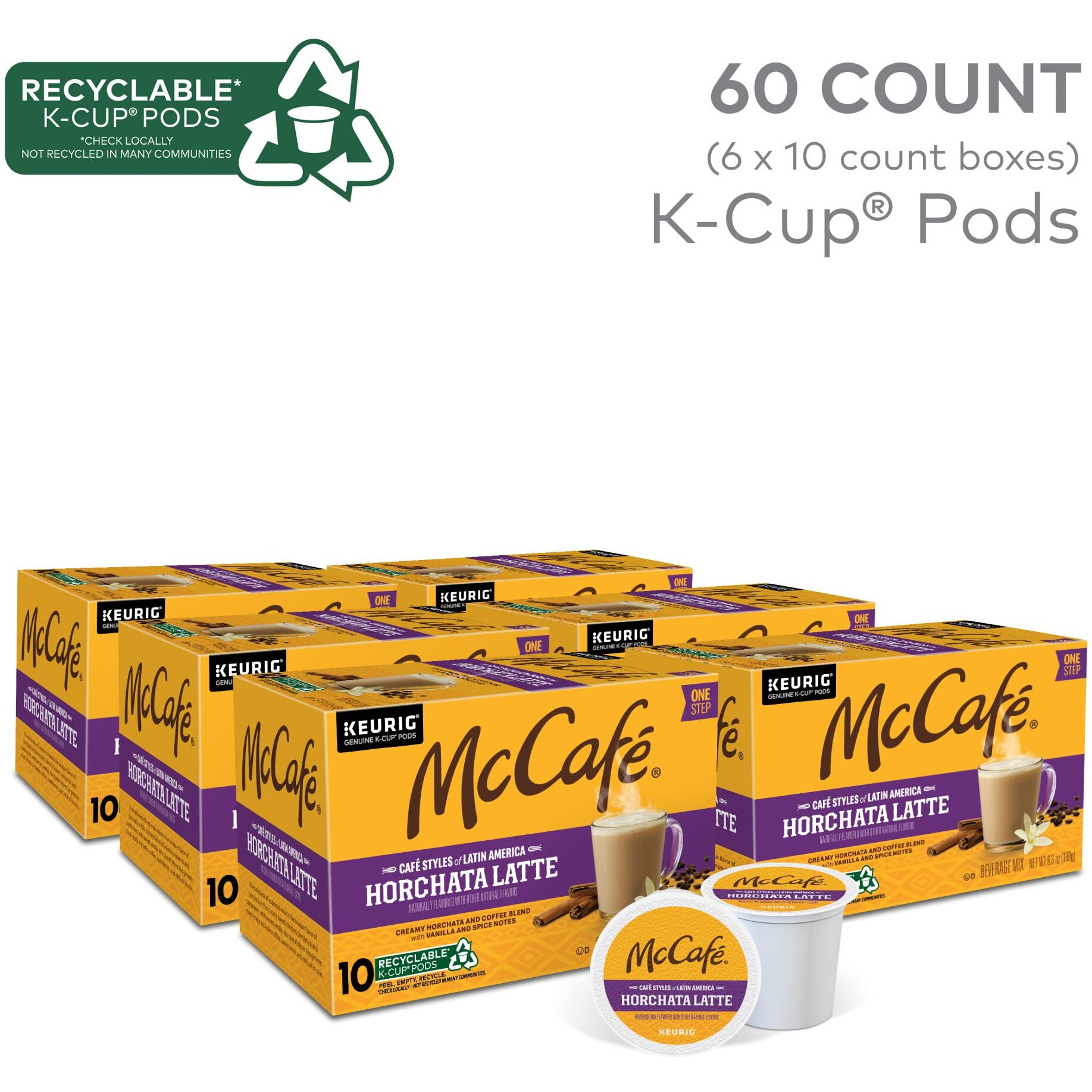 Mccafe Cafe Styles Of Latin America Horchata Latte, Keurig Single Serve K-Cup Coffee Pods, 10 Count (Pack Of 6)