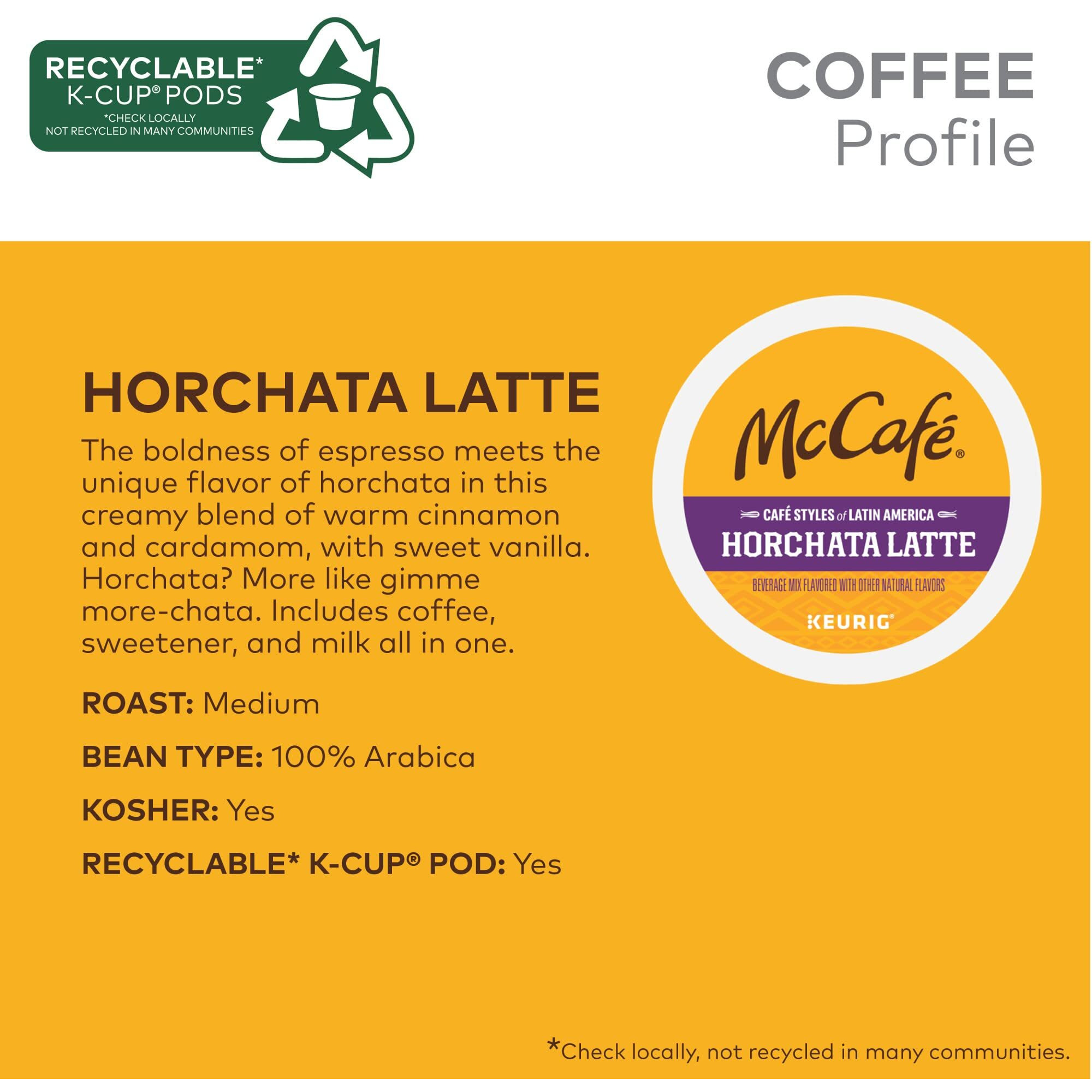 Mccafe Cafe Styles Of Latin America Horchata Latte, Keurig Single Serve K-Cup Coffee Pods, 10 Count (Pack Of 6)