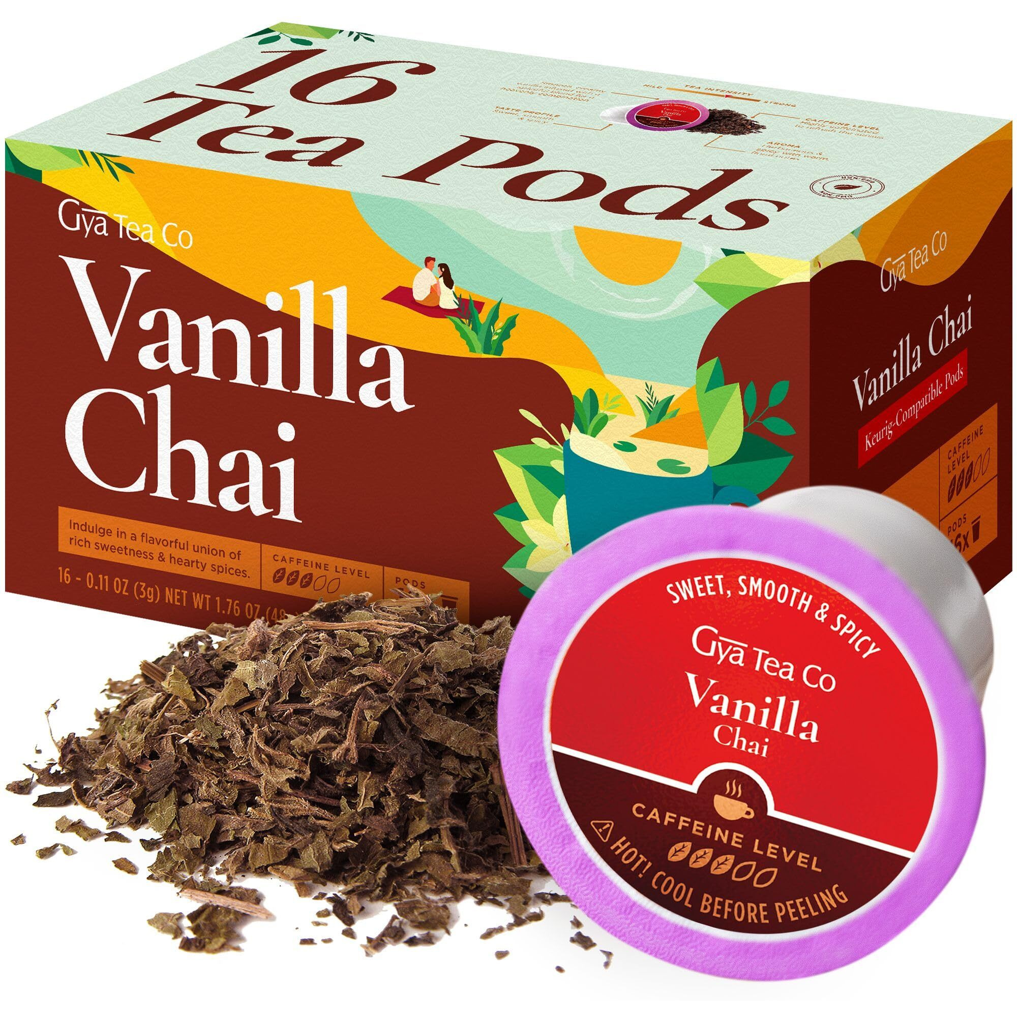 Gya Tea Co Vanilla Chai K Cup Tea Pods For Keurig - Highly Caffeinated Vanilla Chai Tea K Cups - Relax With Smooth Keurig Tea Pods For K-Cup Brewing - Keurig 2.0 & 1.0 Tea Gifts For Tea Lovers