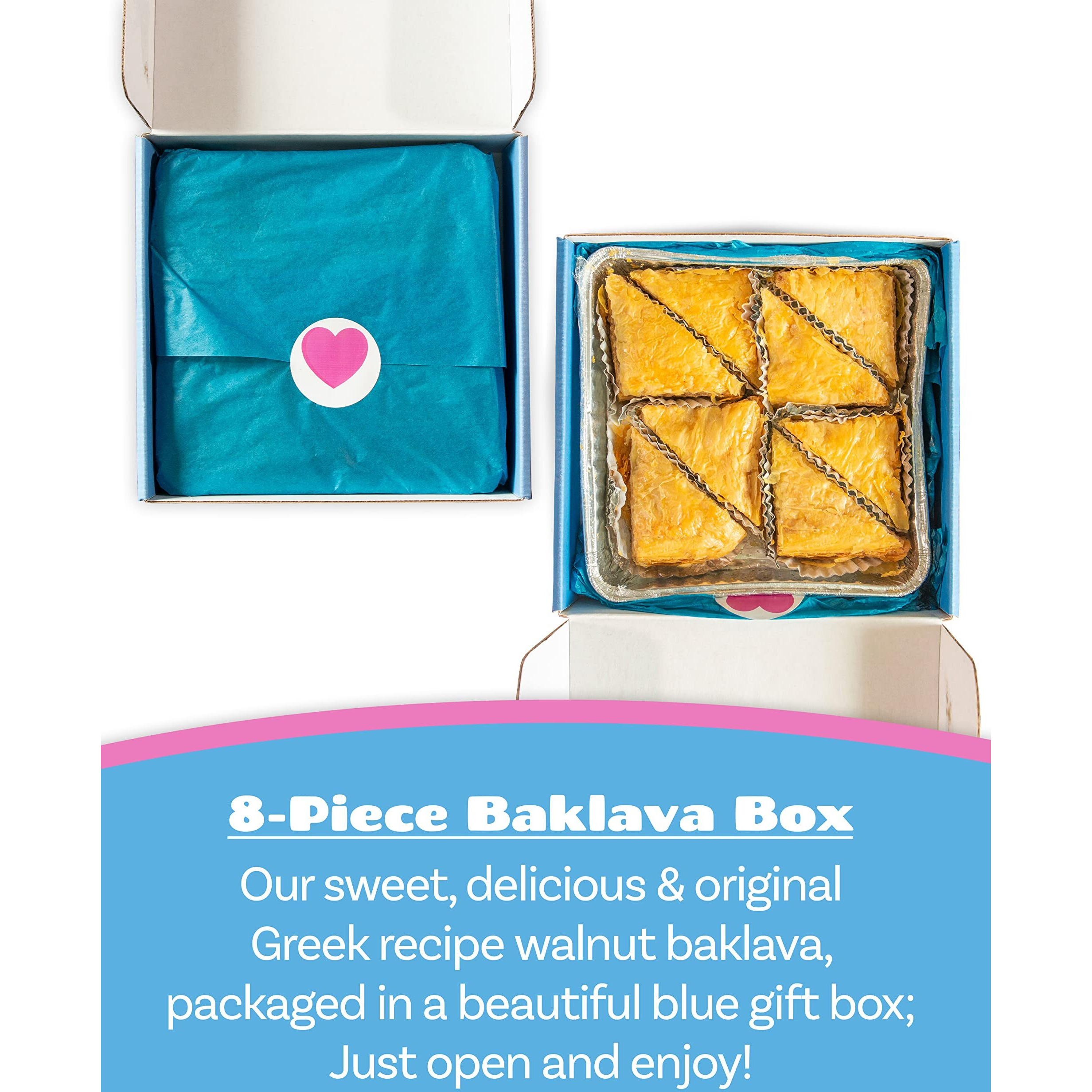 Bakluva 8-Piece Baklava Pastry Dessert Gift Box - (8) Large 2.3 Oz (66 Gram) Pieces - Perfect For Gifts, Parties, And More