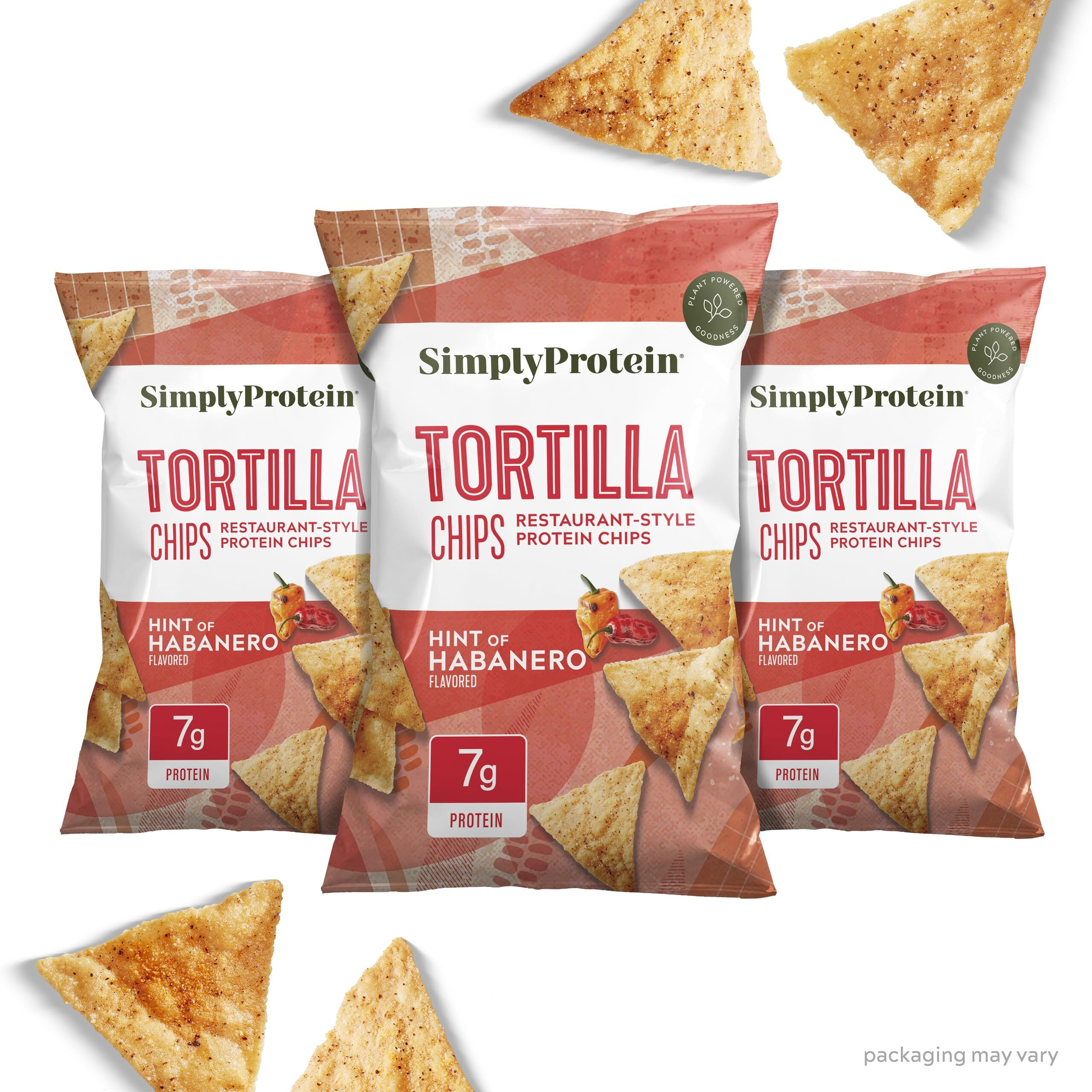 Simply Protein - Tortilla Chips, Restaurant Style Protein Chips, Hint Of Habanero (3-Pack) - 7G Protein, 140 Calories, Gluten Free, Vegan - Plant Based Pea Protein Snacks - 3 Bags, 4.58Oz (130G)