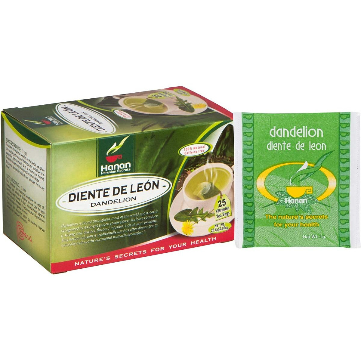 Hanan Dandelion Tea (Diente De Le  N) - 25 Tea Bags Of All-Natural Dandelion Leaves And Root From Peru, Detox Tea For Digestive Comfort, 25 Count (Pack Of 1)