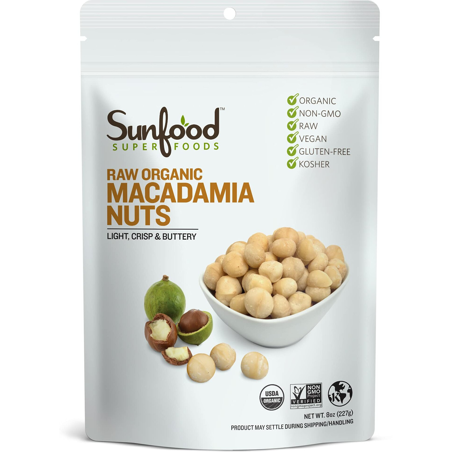 Sunfood Superfood Raw Organic Macadamia Nuts Unsalted - Harvested And Processed At Low Temperatures - Free Of Preservatives - Great For Keto Snack Or Baking - Kosher, Gluten Free - 8 Oz Bag