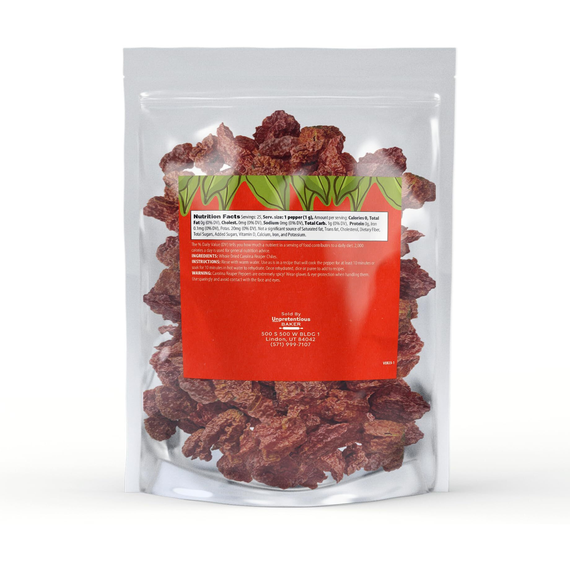Unpretentious Whole Dried Carolina Reaper Chiles, 25 Count, Extremely Spicy Chiles, Hot Sauce