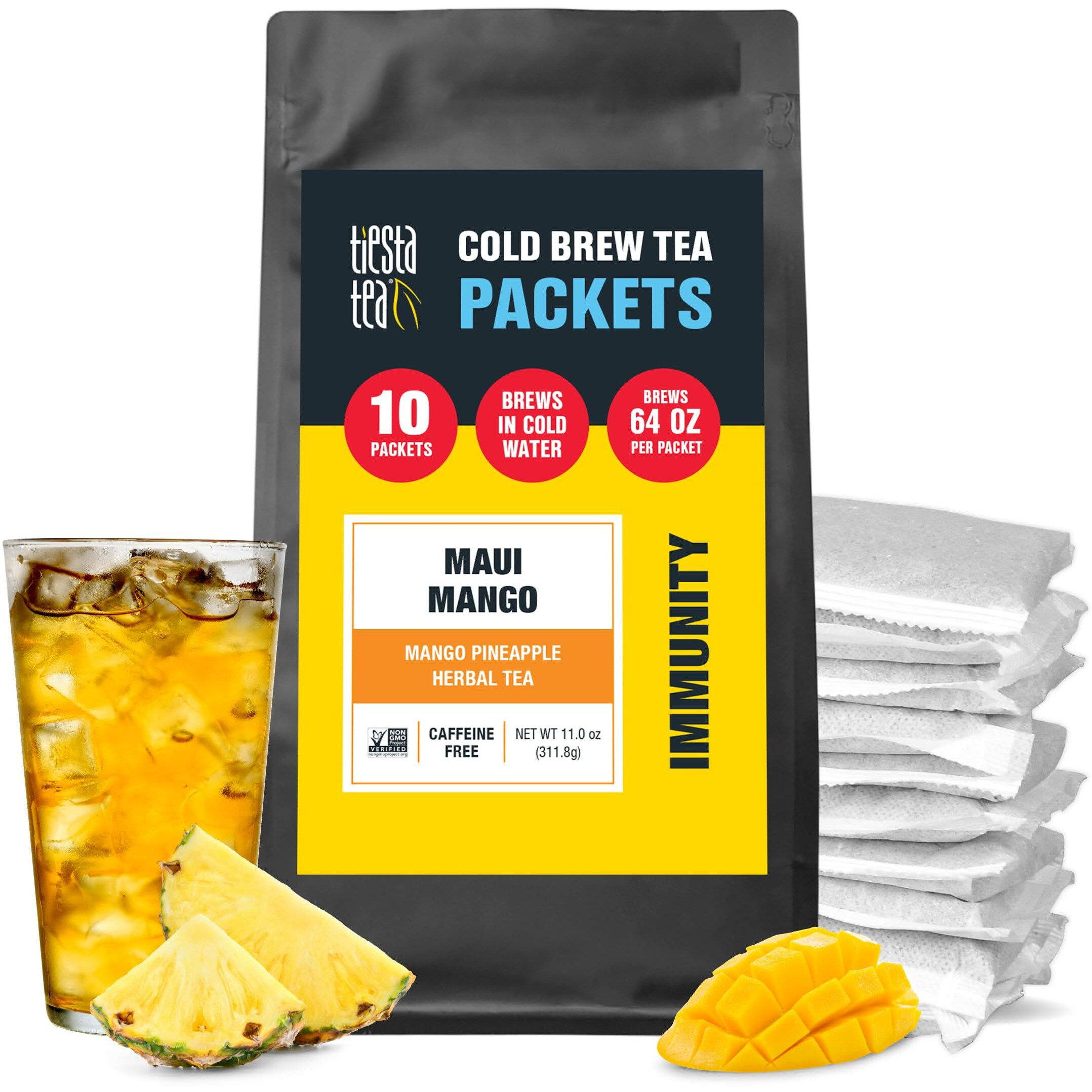 Tiesta Tea - Maui Mango Cold Brew Tea - Mango Pineapple Herbal Tea - Premium Loose Leaf Tea Blend - Non Caffeinated Iced Tea - Cold Brew Tea Packets - Brews 64 Oz Of Pitcher Per Bag (Pack Of 10)