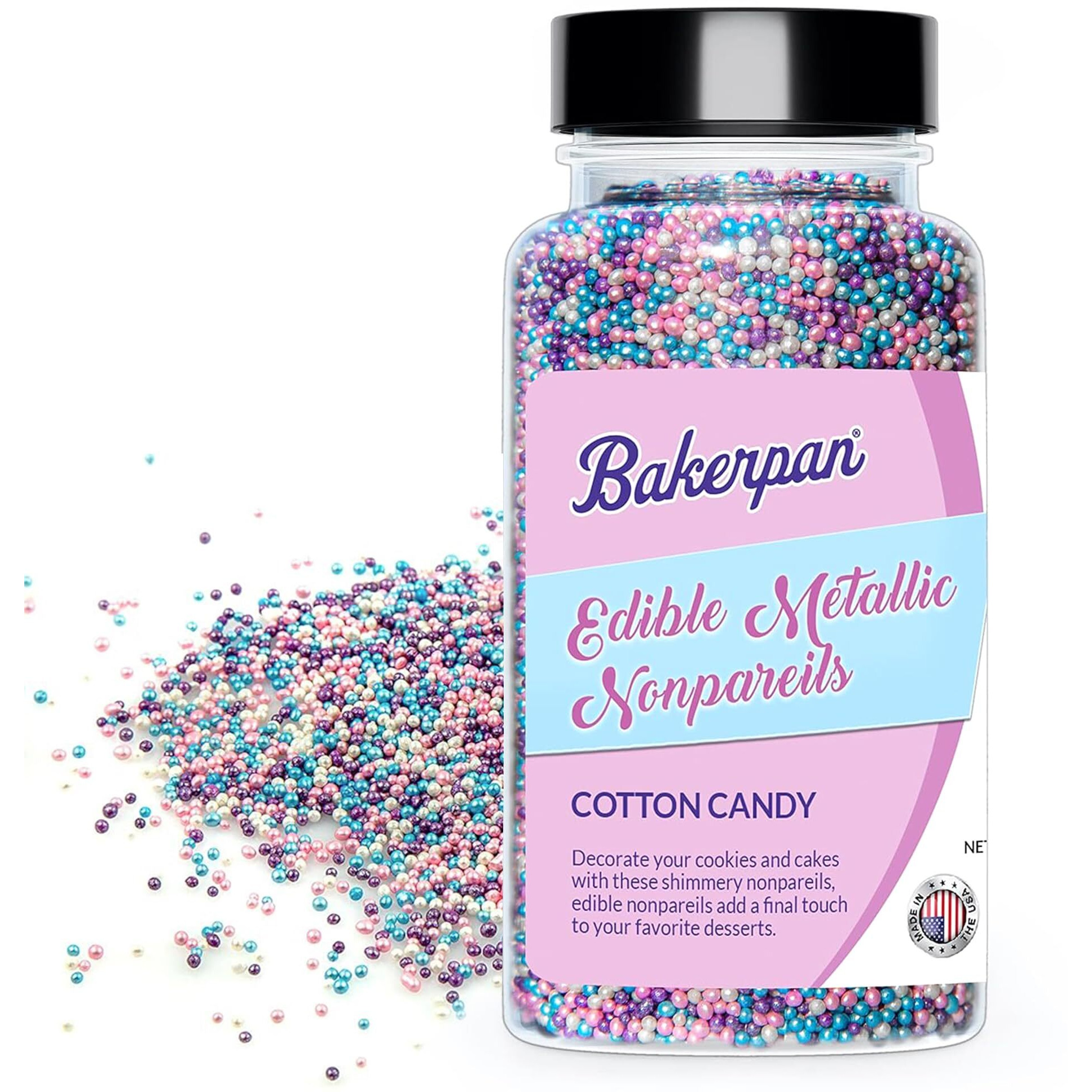 Bakerpan Edible Pastel Colors Nonpareils Sprinkles For Cupcakes, Pastel Sprinkles Edible For Cake Decorating - 5.1 Ounces (Made In Usa)