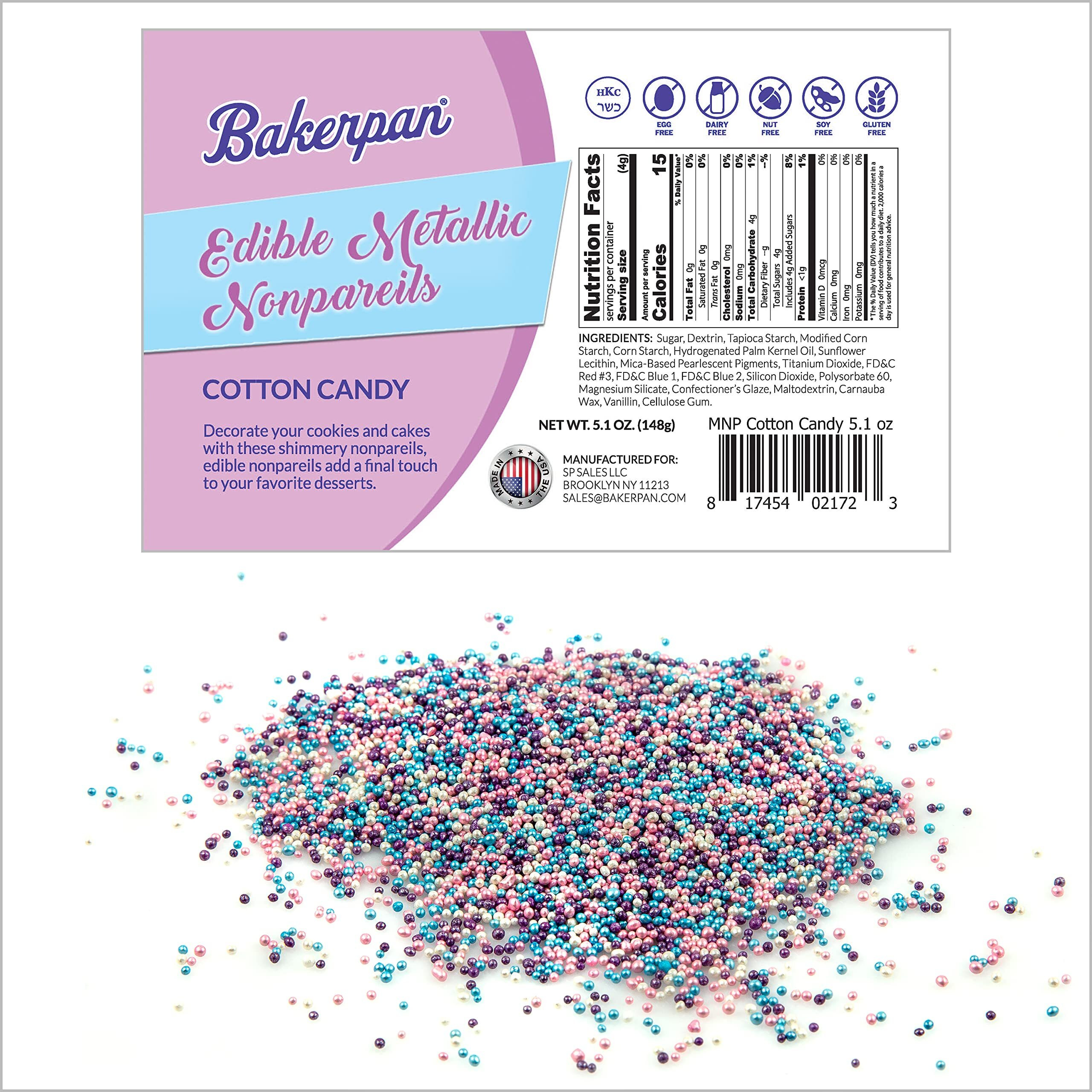 Bakerpan Edible Pastel Colors Nonpareils Sprinkles For Cupcakes, Pastel Sprinkles Edible For Cake Decorating - 5.1 Ounces (Made In Usa)