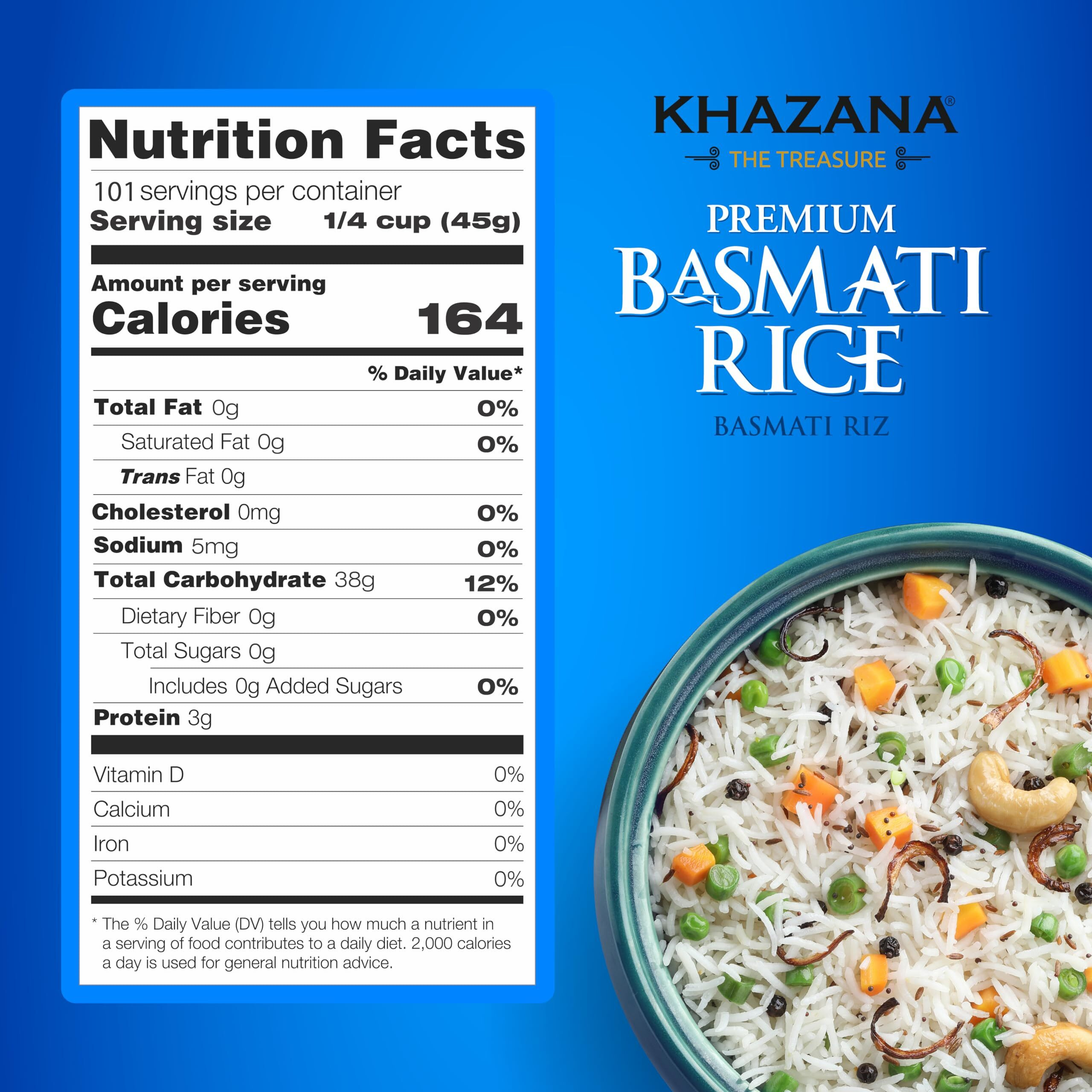 Khazana Authentic Premium Basmati Rice - 4Lb Resealable Zipper Bag | Non-Gmo, Gluten-Free, Kosher & Cholesterol-Free | Aromatic & Flavorful Grain From India