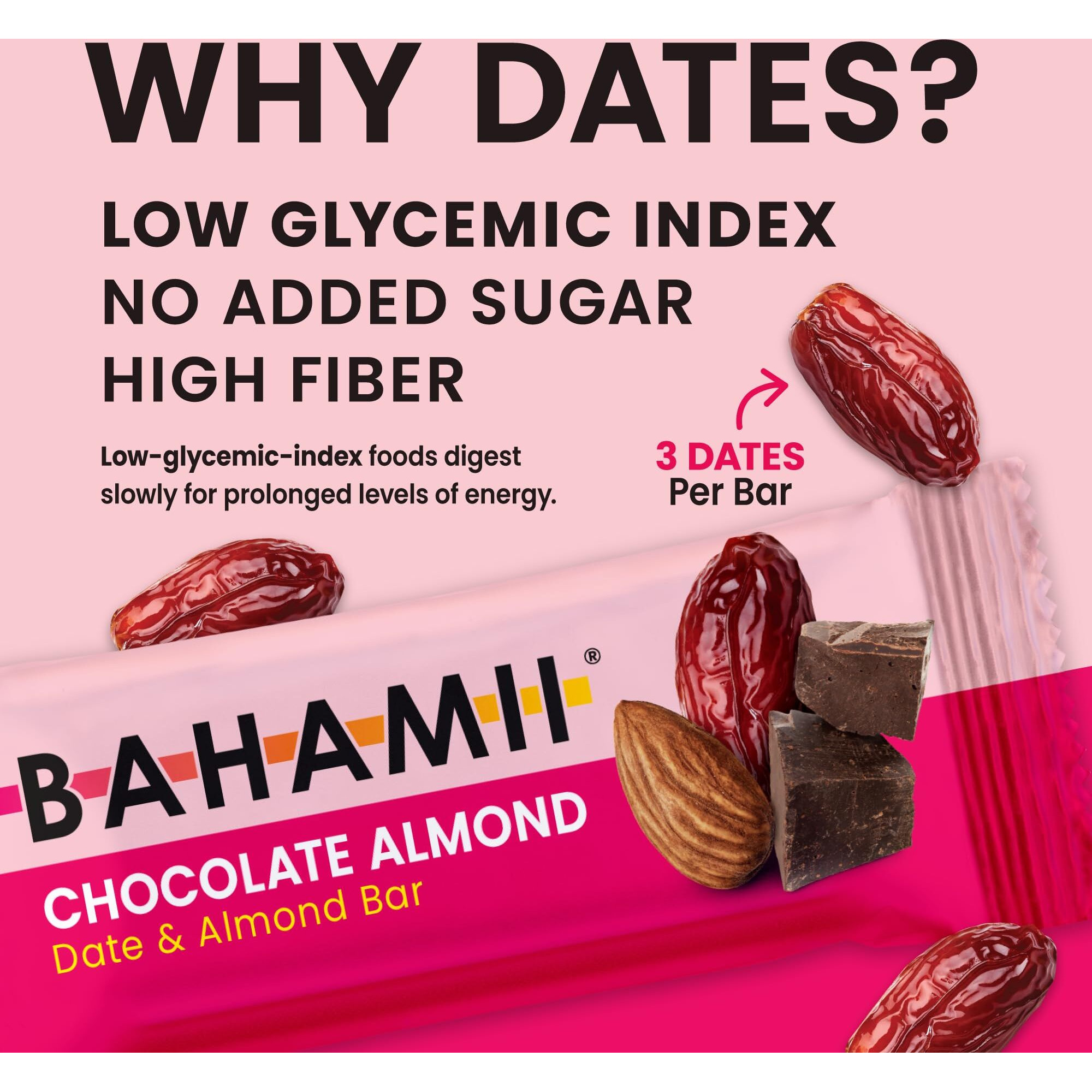 Bahamii Date And Almond Bars, Chocolate Almond - Healthy Snacks, Gluten Free, No Added Sugar, Non Gmo - Plant-Based, Kosher - 12 Count