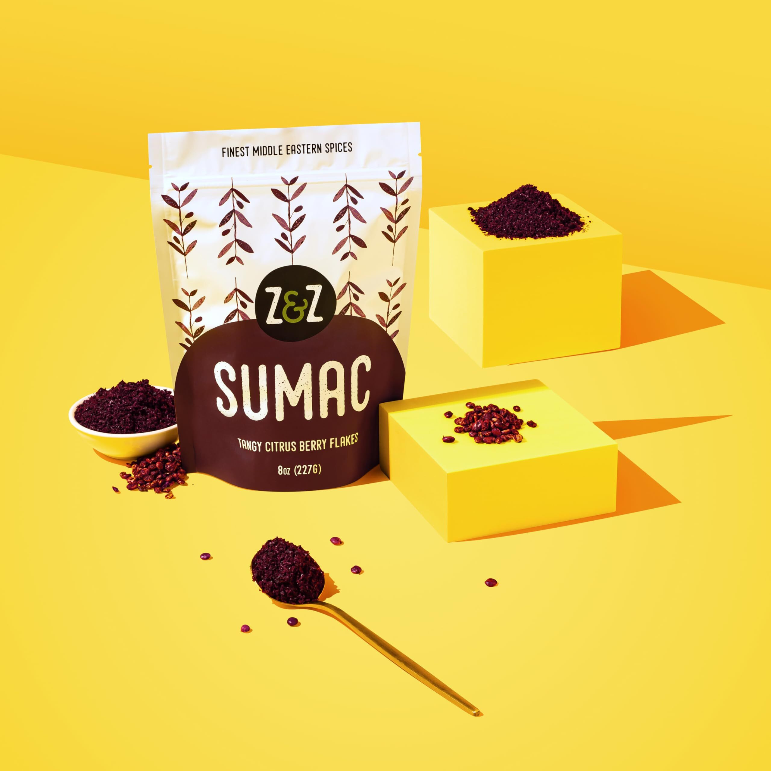 Sumac By Z&Z | Ground Sumac Spice Made From Fresh Tangy Citrus (Sumac) Berries | Turkish Sumac Seasoning For Marinades, Salads, Rice, & Hummus | Authentic Middle Eastern & Mediterranean Taste, 8 Oz
