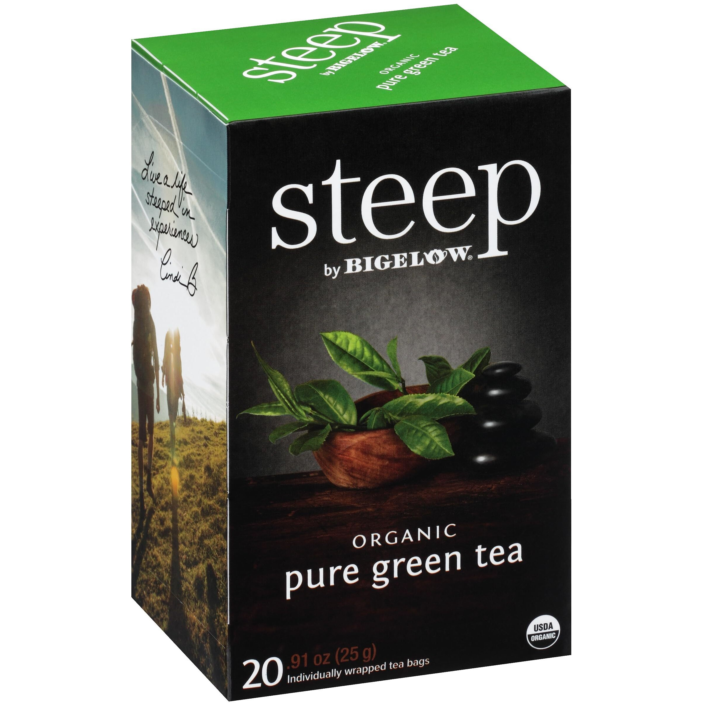 Steep Organic Pure Green Tea, Caffeinated, 20 Count (Pack Of 6), 120 Tea Bags Total