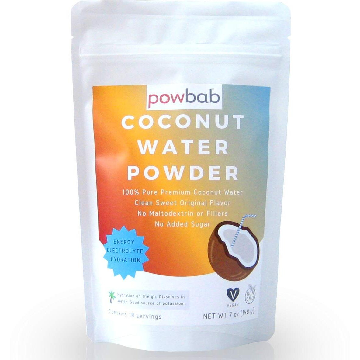 Powbab Coconut Water Powder From 100% Organic Coconut. No Sugar Added. Pure Delicate, Clean Taste. Dehydrated, Not Freeze Dried, Raw, Unsweetened Electrolytes And Real Hydration. Good For Cramps.