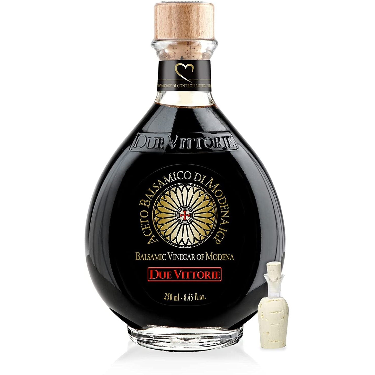 Due Vittorie Oro Gold, Barrel Aged Balsamic Vinegar Of Modena Igp With Cork Pourer, All-Natural, Extra Dense Premium Vinegar Aceto Balsamico Di Modena Igp Italy - 8.45 Fl Oz / 250Ml