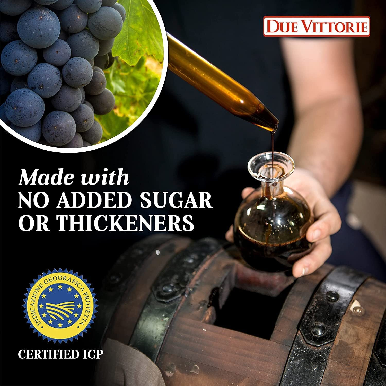 Due Vittorie Oro Gold, Barrel Aged Balsamic Vinegar Of Modena Igp With Cork Pourer, All-Natural, Extra Dense Premium Vinegar Aceto Balsamico Di Modena Igp Italy - 8.45 Fl Oz / 250Ml