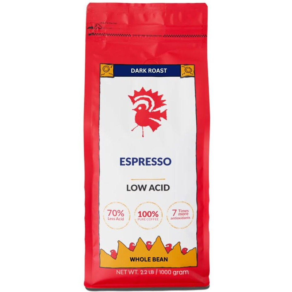 Puroast Low Acid Coffee , Whole Bean , Espresso , Dark Roast , Certified Low Acid Coffee , Ph 5.5+ , Gut Health , 2.2 Lb , Higher Antioxidant , Smooth For Espresso, Cold Brew & Iced Coffee
