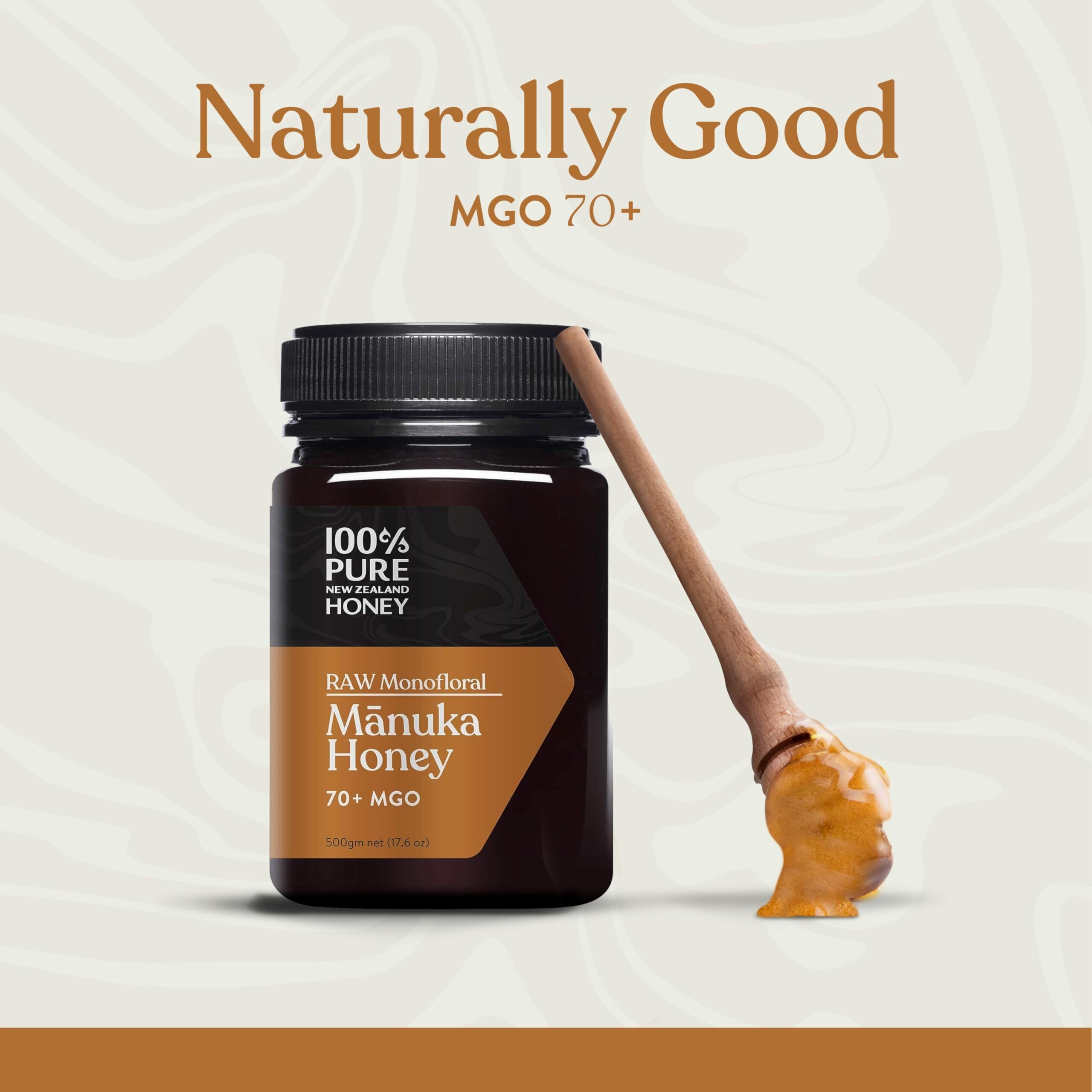 Manuka Honey New Zealand - Mgo 70+ Monofloral Manuka Honey, 100% Pure New Zealand Raw Manuka Honey, 17.6 Ounce (500G) (Pack Of 1)