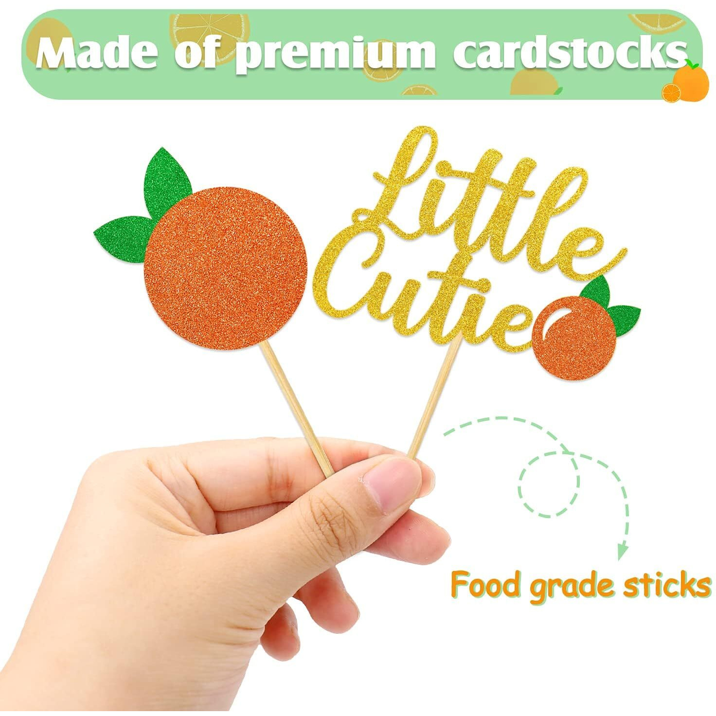 24Pcs Little Cutie Baby Shower Decorations Orange Cupcake Toppers Glitter Cupcake Picks Clementine Themed Party Favor Birthday Supplies