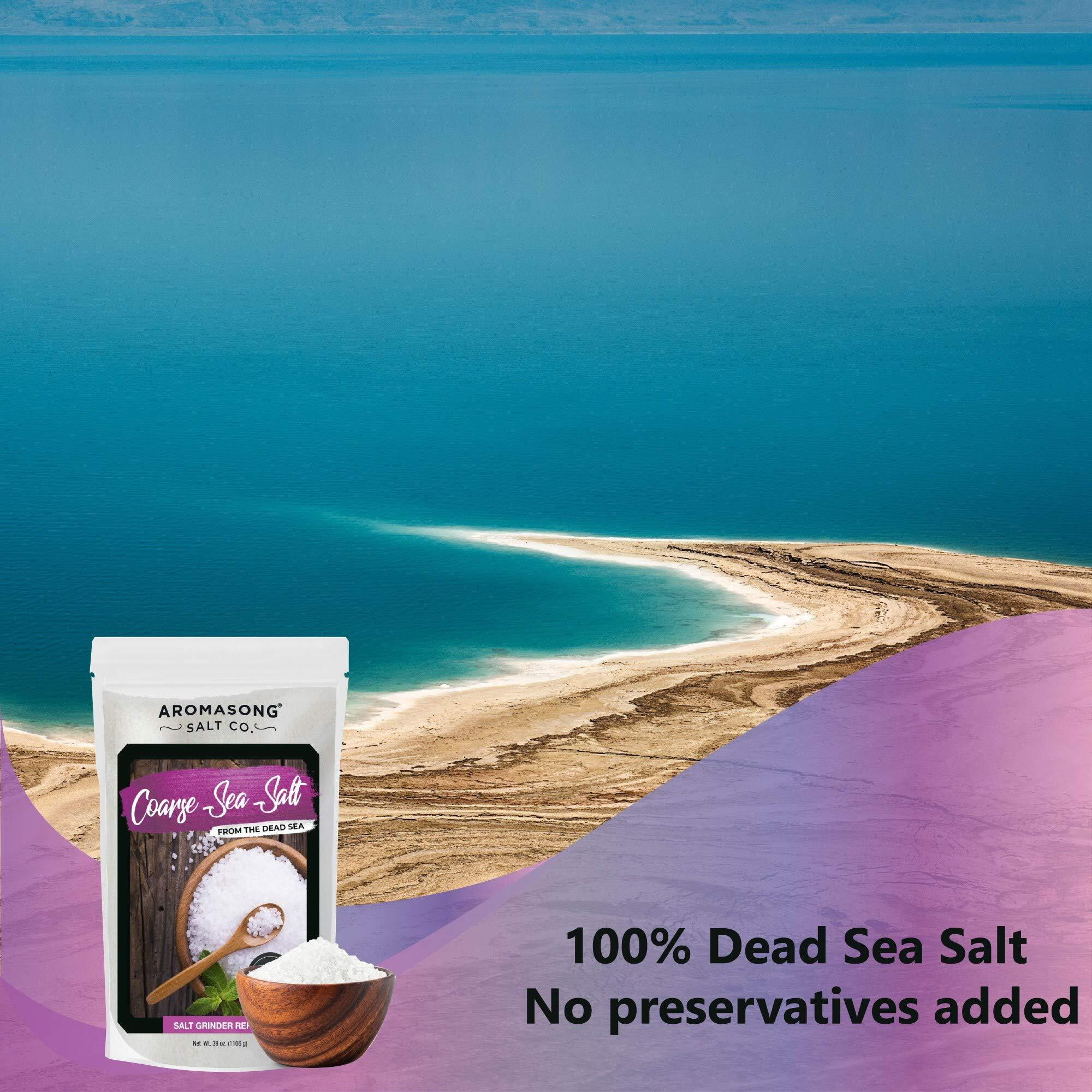 Aromasong Organic Coarse Sea Salt (2.43 Lb.) With Black Peppercorn (12 Oz) Grinder, Mill Refill Combo Set For Cooking & Baking - Bulk Resealable Bag