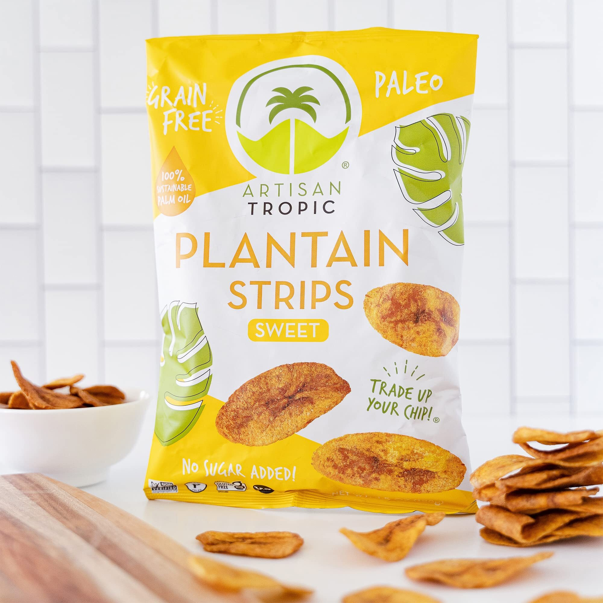 Artisan Tropic Plantain Strips Naturally Sweet - 6 Pack, 4.5Oz - Vegan, Paleo, Gluten Free Chips - Whole 30 Approved Foods Non-Gmo Healthy Snack For Lunches, Dipping, Parties - Baked Banana Chips