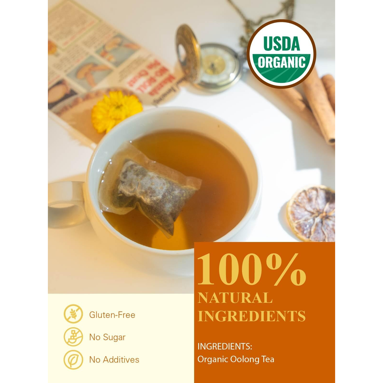 Gldnt Organic Oolong Tea Bags, Natural Organic Oolong Tea, Caffeinated, Hot & Iced Tea, 100 Count