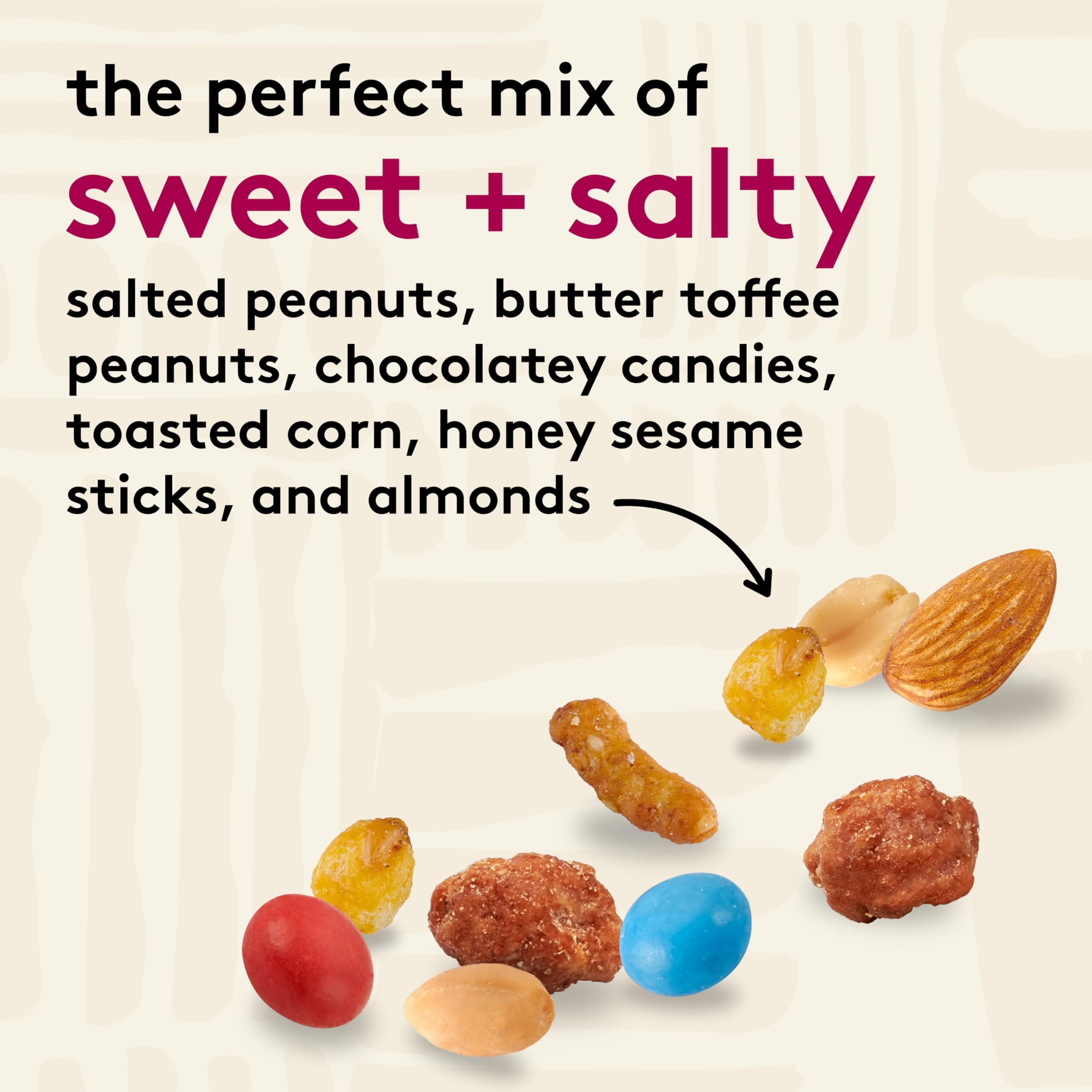 Snak Club Sweet And Salty Trail Mix With Peanuts, Butter Toffee Peanuts, Chocolatey Candies, Toasted Corn, Honey Sesame Sticks, And Almonds, Kosher Snack, 5.5 Oz Resealable Bags, 6 Pack