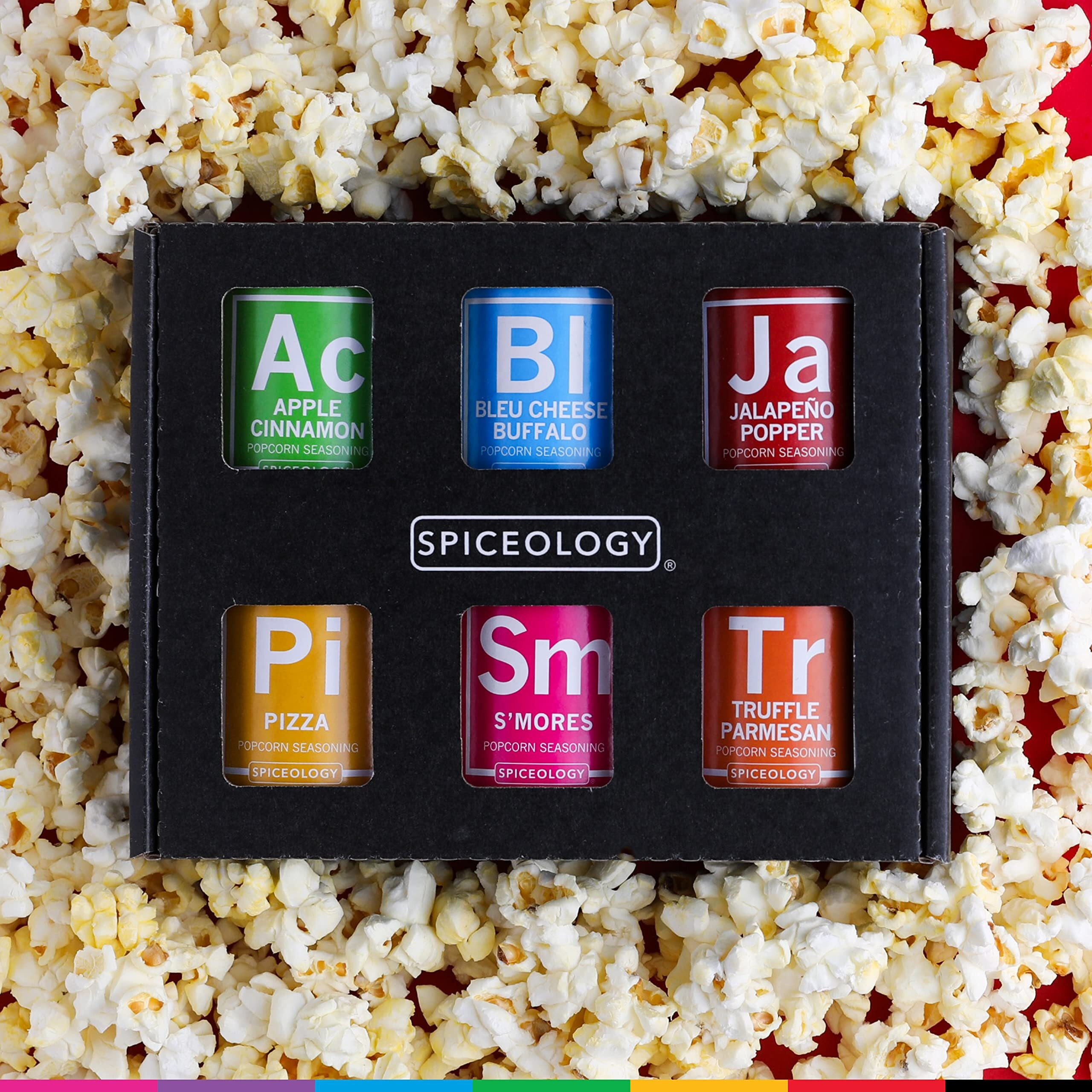 Spiceology - Gourmet Popcorn Seasoning Variety Pack - Flavors Included Bleu Cheese Buffalo, Apple Cinnamon, Jalapeno Popper, Truffle Parmesan, Smores - Set Of 6