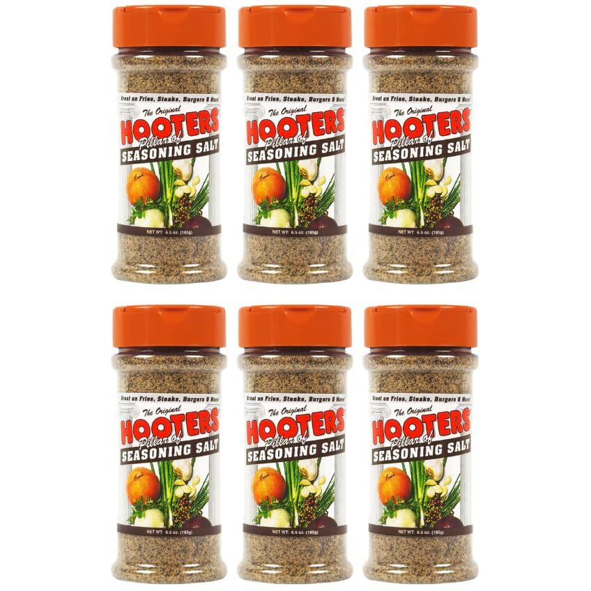 The Original Hooters Seasoning Salt - Garlic & Onion Flavored Blend For Every Dish - Versatile Use For Fries, Meats, Soups, Salads, And Seafood, 147 Servings - 6.5 Oz (6 Pack)