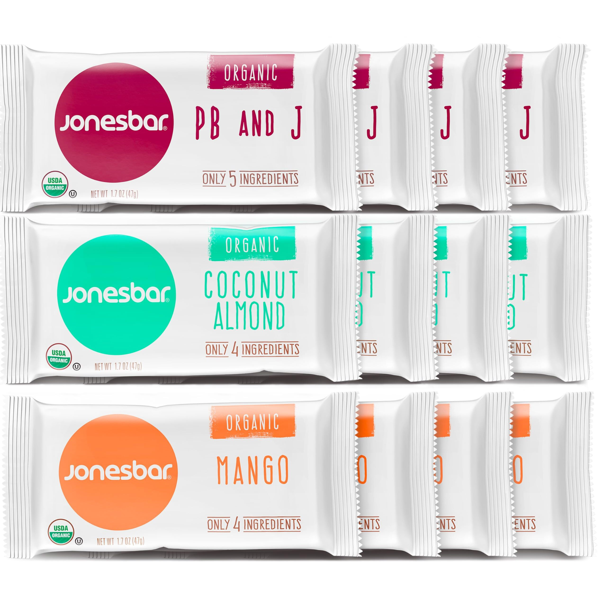 Jonesbar Fruit Lovers (12 Count (Pack Of 1)), Usda Organic Fruit & Nut Bar, Non-Gmo, Kosher, Vegan, Gluten Free, Simple Snack Bar