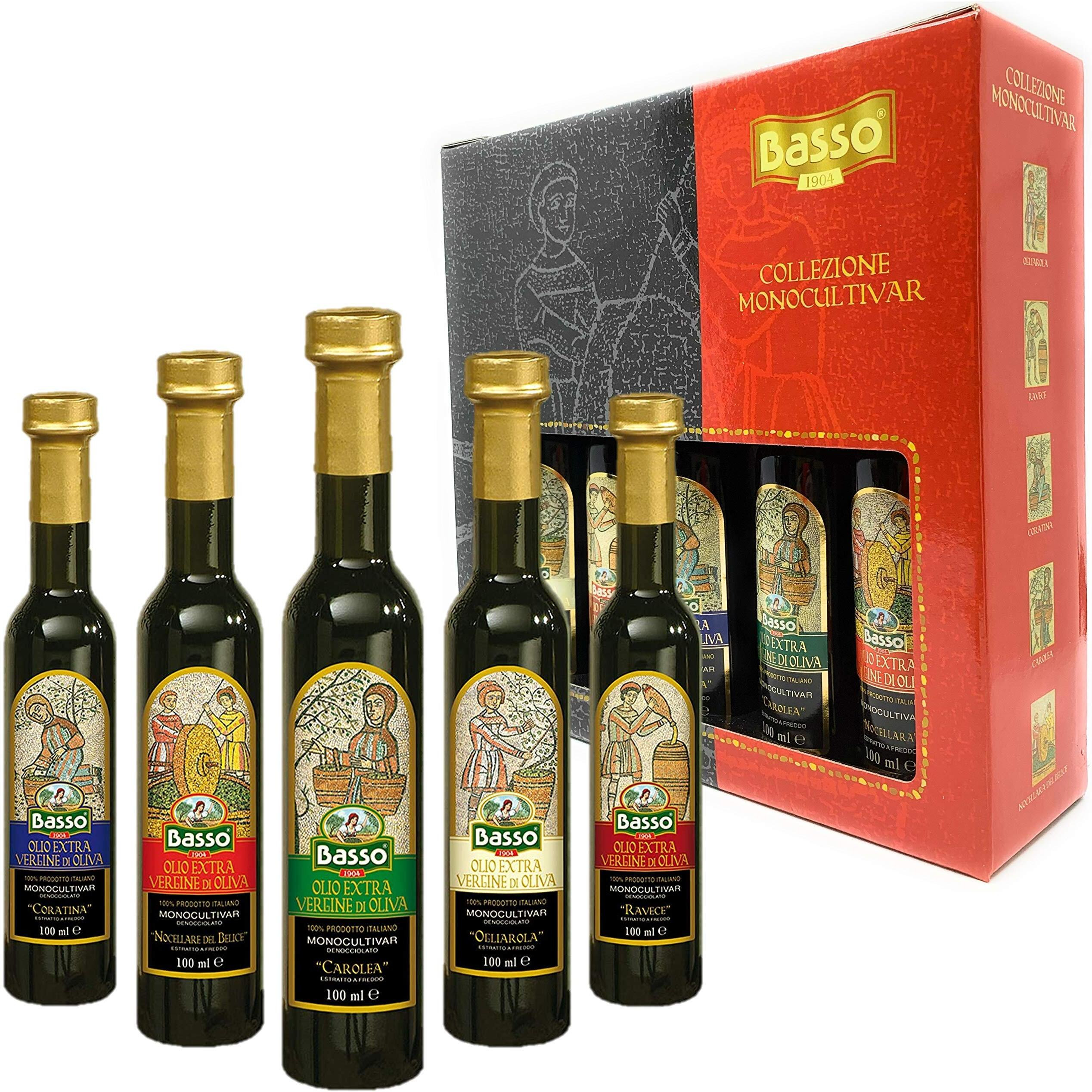 Taste Of Italy, Extra Virgin Olive Oil Gift Set, Experience 5 Different Regions From Italy, 5 Olive Oil Varieties, First Cold Pressed, Tasting And Dipping Olive Oil Gift Box, (5 Pack X 100 Ml) By Basso 1904
