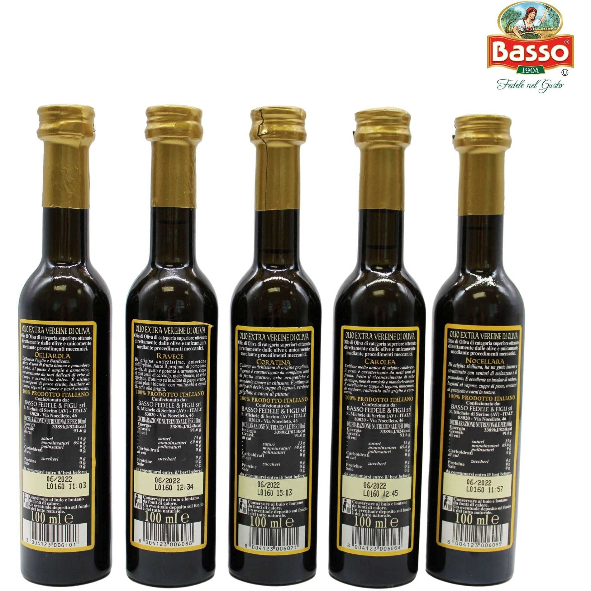 Taste Of Italy, Extra Virgin Olive Oil Gift Set, Experience 5 Different Regions From Italy, 5 Olive Oil Varieties, First Cold Pressed, Tasting And Dipping Olive Oil Gift Box, (5 Pack X 100 Ml) By Basso 1904