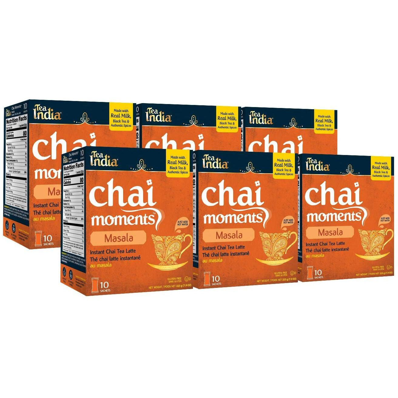 Tea India Chai Moments Masala Chai Tea Instant Latte Mix Flavorful Blend Of Premium Black Tea & Natural Ingredients Traditional Indian Caffeinated Tea Individually Wrapped 10 Sachets Pack Of 6