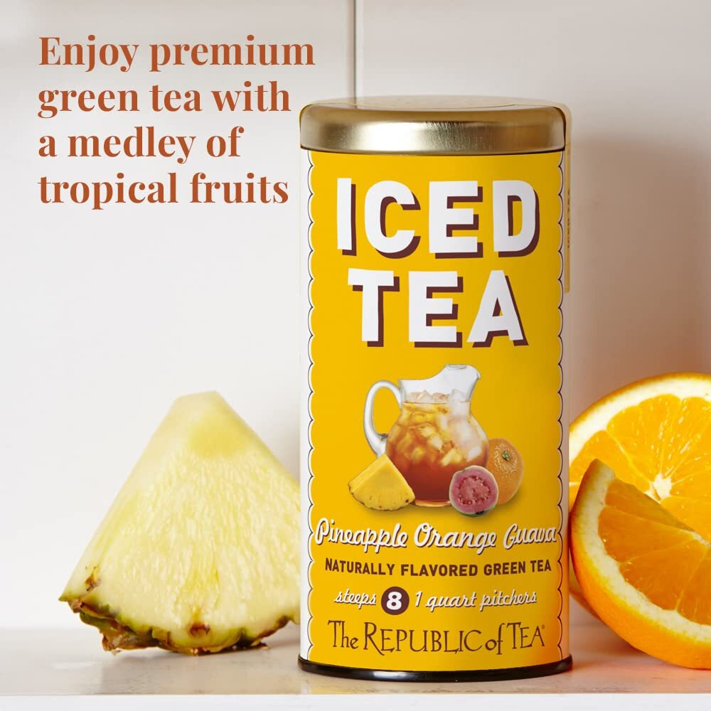 The Republic Of Tea - Pineapple Orange Guava Iced Green Tea, 8 Large Quart-Sized Iced Tea Pouches, Naturally Caffeinated