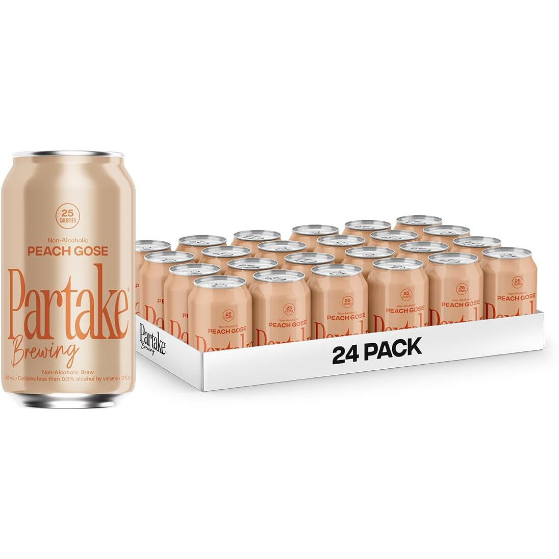 Partake Brewing Non Alcoholic Craft Brew, Peach Gose, 24 Pack - 12 Ounce Cans, Low Calorie, All Natural