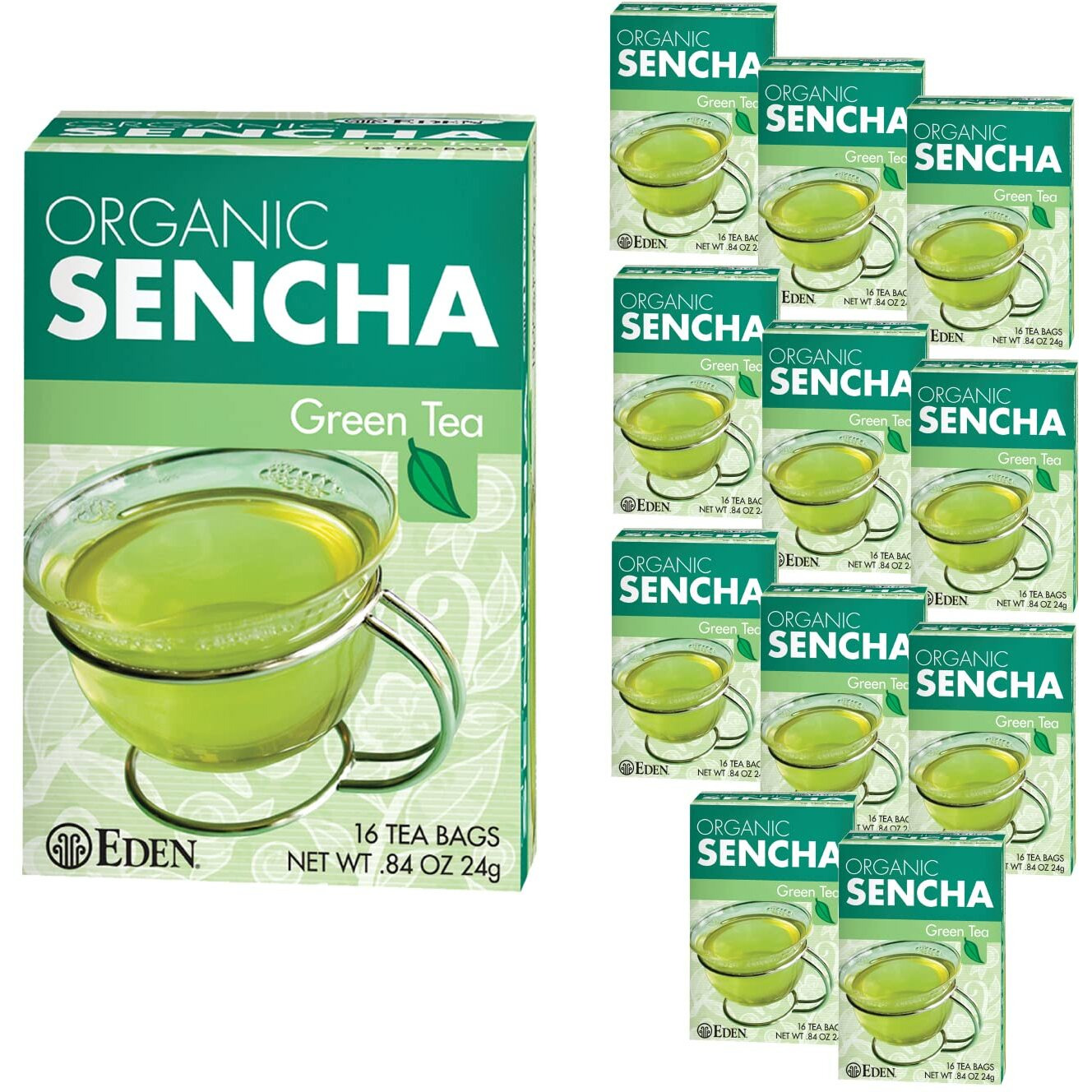 Eden Organic Sencha Green Tea, Japanese, Uji Cha, 16 Unbleached Manila Tea Bags/Box (12-Pack Case)