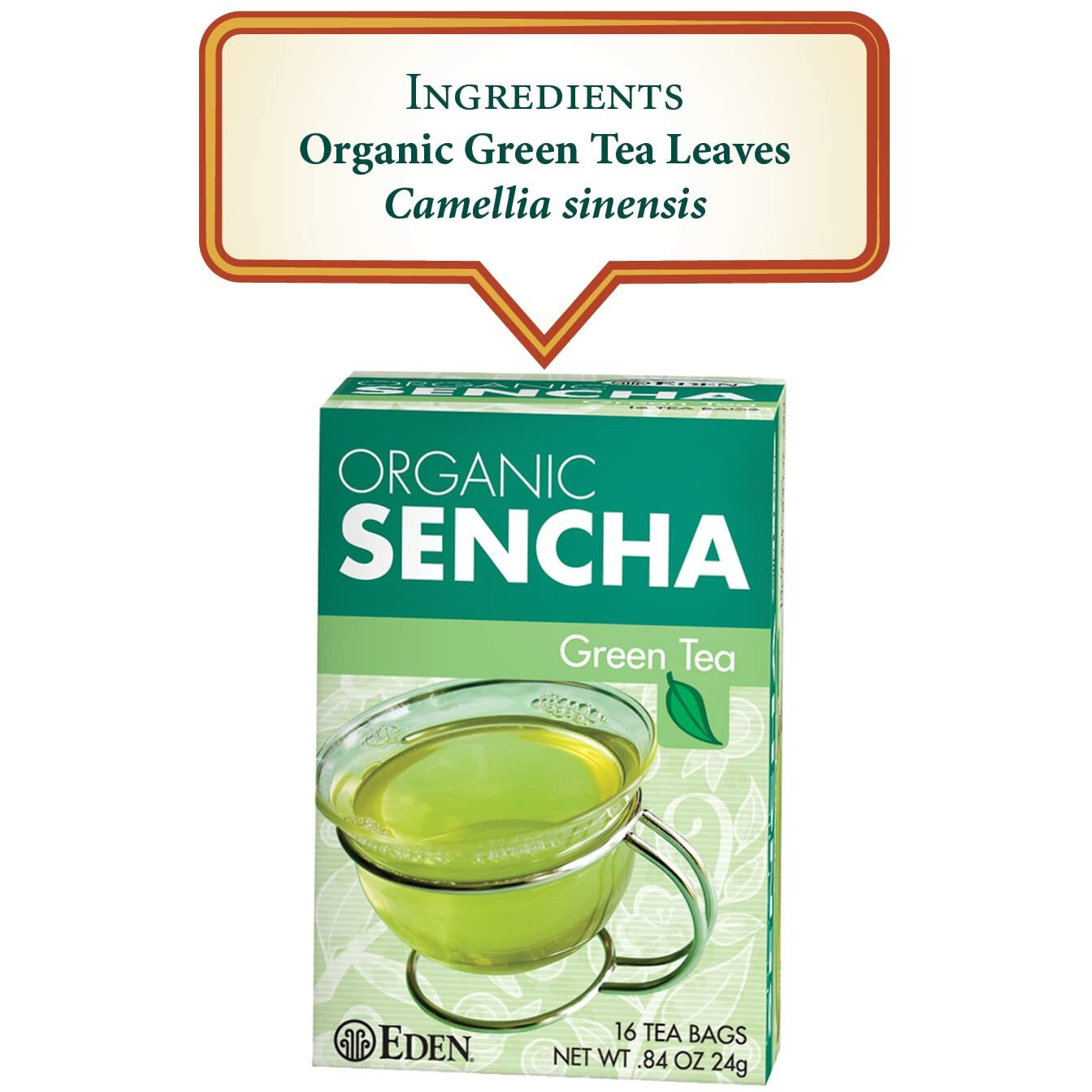 Eden Organic Sencha Green Tea, Japanese, Uji Cha, 16 Unbleached Manila Tea Bags/Box (12-Pack Case)