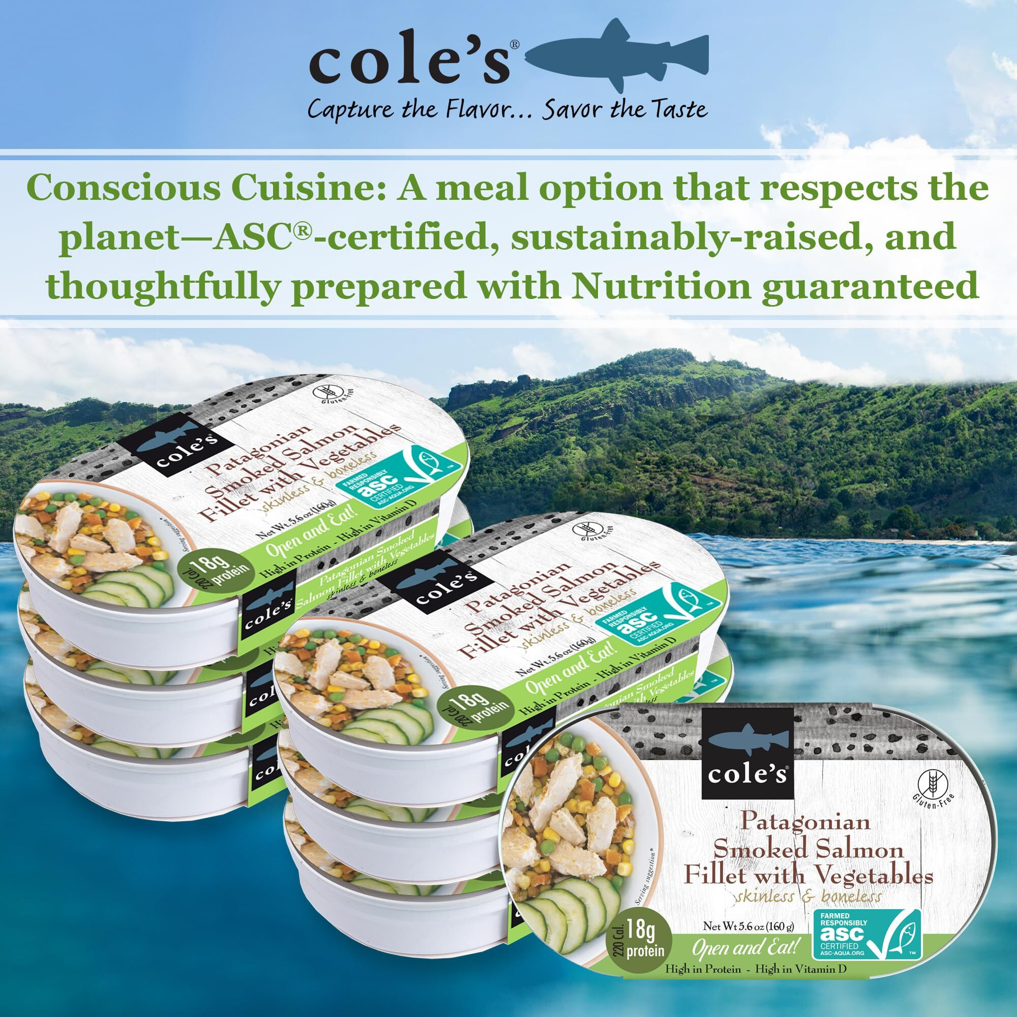 Coles - Patagonian Smoked Salmon Fillet With Vegetables| Ready To Eat Meal | 5.6 Oz Hand-Packed Canned Fish | 19G Protein | High In Vitamin D | Open & Eat