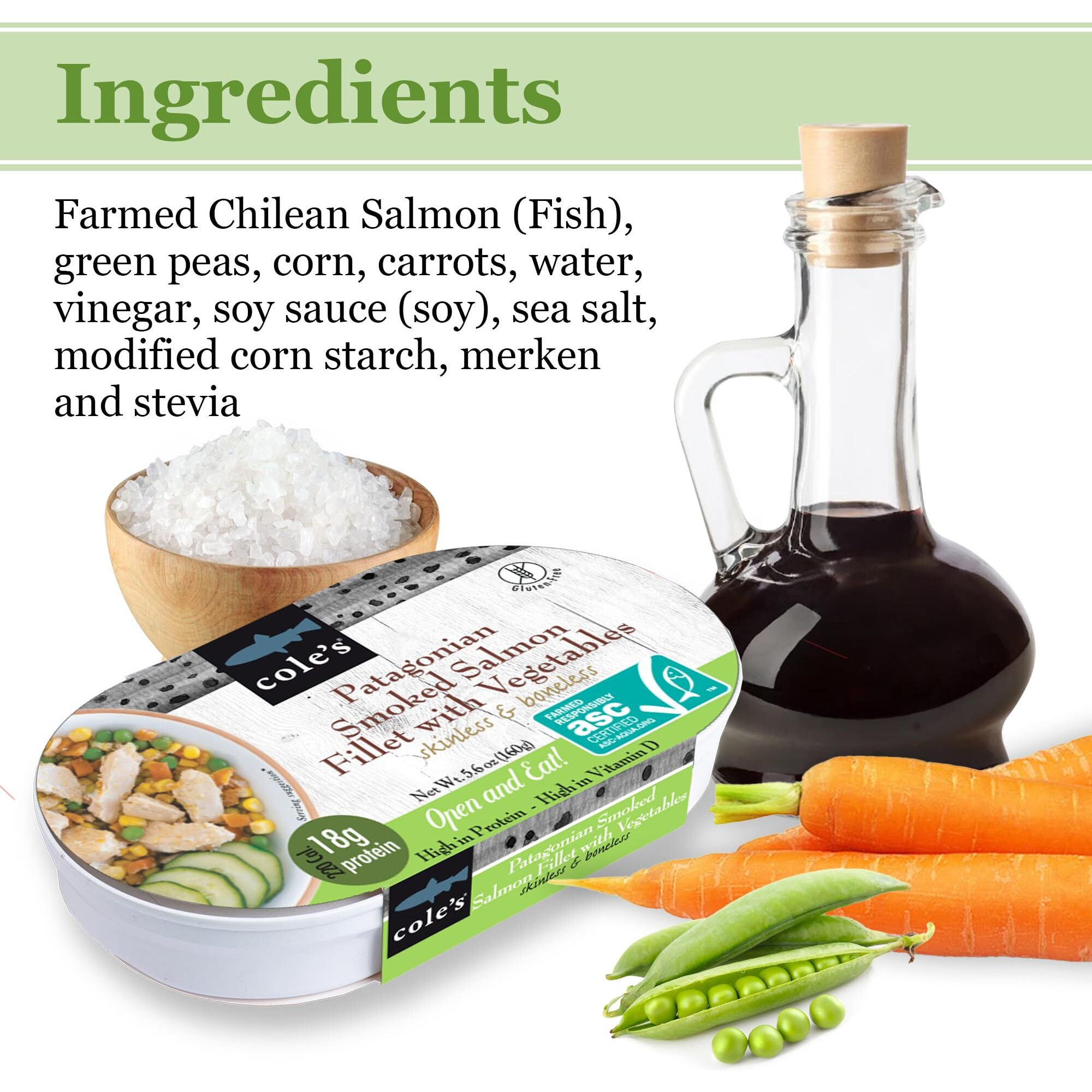 Coles - Patagonian Smoked Salmon Fillet With Vegetables| Ready To Eat Meal | 5.6 Oz Hand-Packed Canned Fish | 19G Protein | High In Vitamin D | Open & Eat