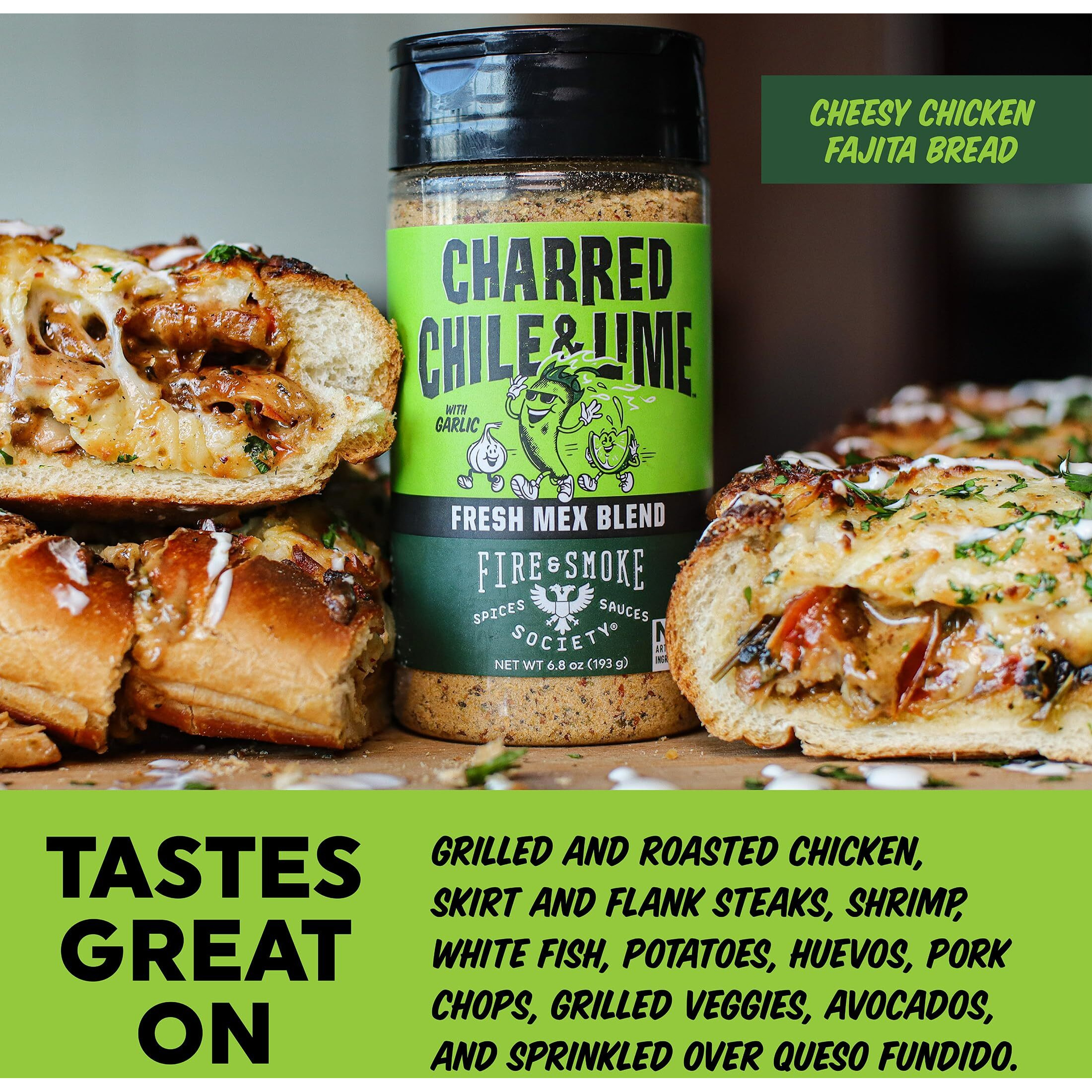 Fire & Smoke Society Charred Chile & Lime Mexican Seasoning | Jalapeno Peppers, Garlic, Salt And Lime | Grilled Chicken, Fish, Flank Steak, Shrimp, Potatoes, Avocados | M 6.8 Oz