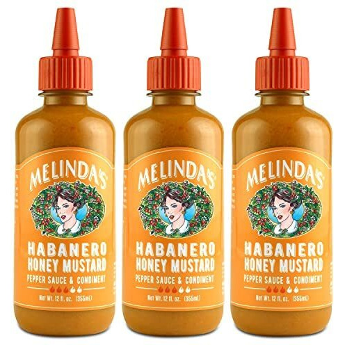 Melindas Habanero Honey Mustard - Gourmet Hot Honey Mustard Sauce - Habanero Hot Sauce With Fresh Ingredients, Habanero Peppers, Colombian Honey - Keto, Kosher Hot Sauce- 12 Oz, 3 Pack