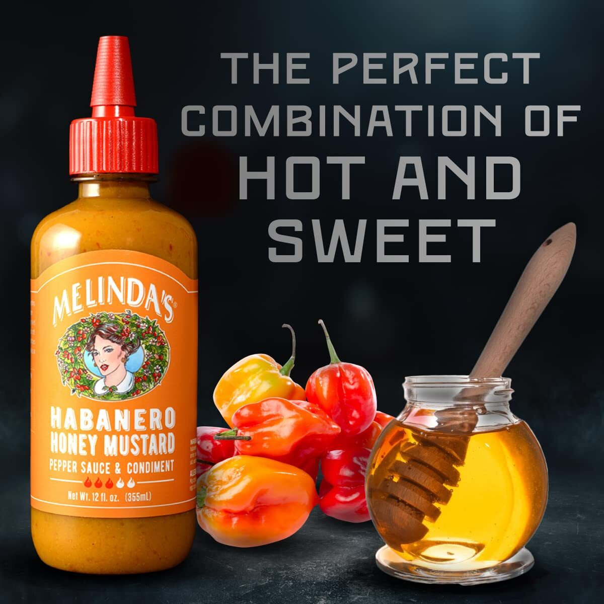 Melindas Habanero Honey Mustard - Gourmet Hot Honey Mustard Sauce - Habanero Hot Sauce With Fresh Ingredients, Habanero Peppers, Colombian Honey - Keto, Kosher Hot Sauce- 12 Oz, 3 Pack