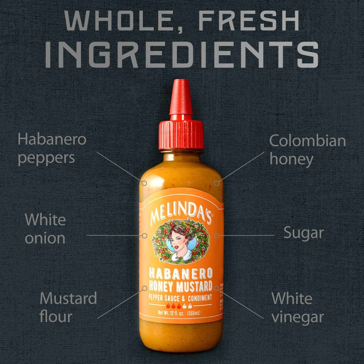 Melindas Habanero Honey Mustard - Gourmet Hot Honey Mustard Sauce - Habanero Hot Sauce With Fresh Ingredients, Habanero Peppers, Colombian Honey - Keto, Kosher Hot Sauce- 12 Oz, 3 Pack