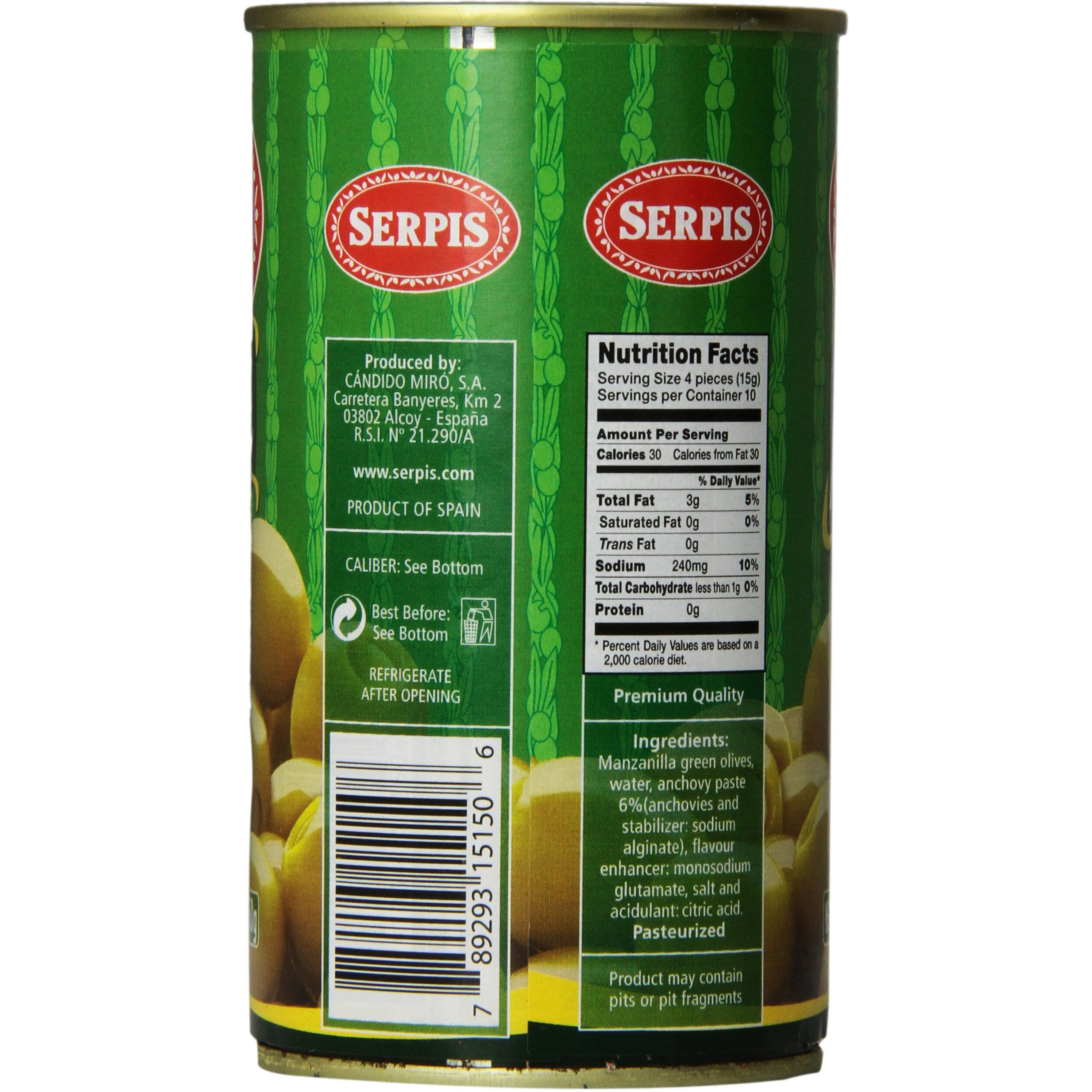 Serpis Olives Stuffed With Anchovies, 12.35 Ounce (Pack Of 6)