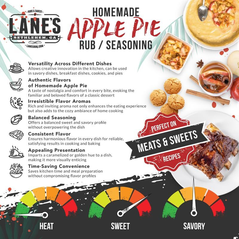 Lane's Desserts Apple Pie Seasoning, All-Natural Homemade Savory Apple Spice Seasoning For Apple Pie, Cookies, Ice Cream, Popcorn & More, No Msg, No Preservatives, Gluten-Free, Made In Usa, 4.6 Oz