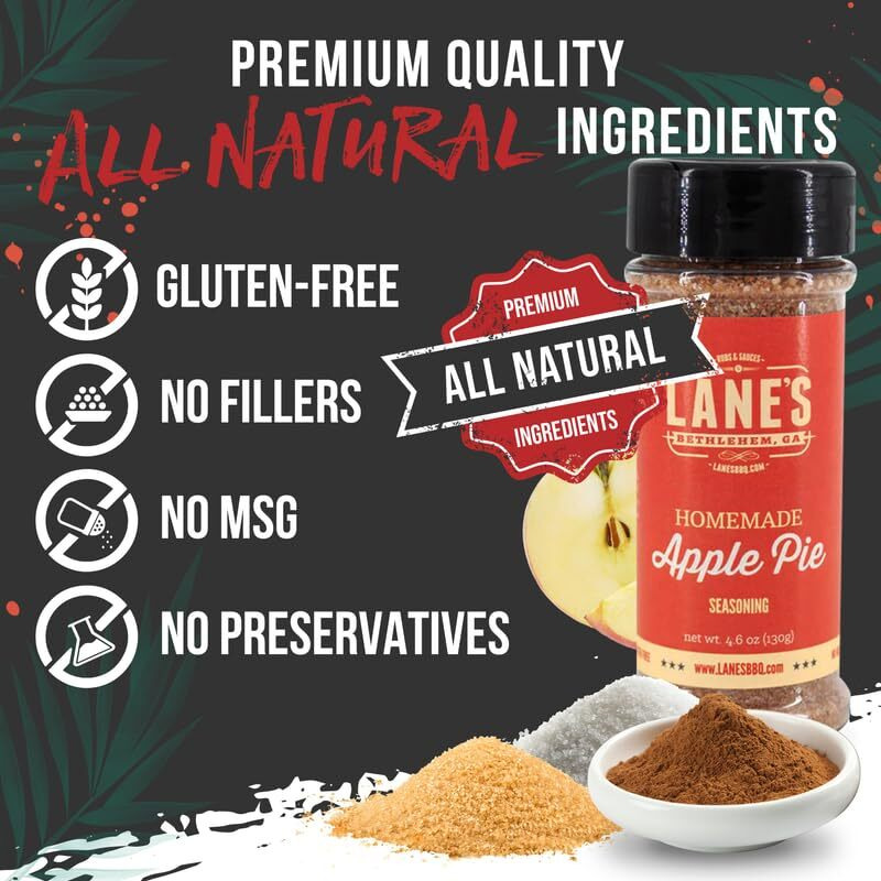 Lane's Desserts Apple Pie Seasoning, All-Natural Homemade Savory Apple Spice Seasoning For Apple Pie, Cookies, Ice Cream, Popcorn & More, No Msg, No Preservatives, Gluten-Free, Made In Usa, 4.6 Oz