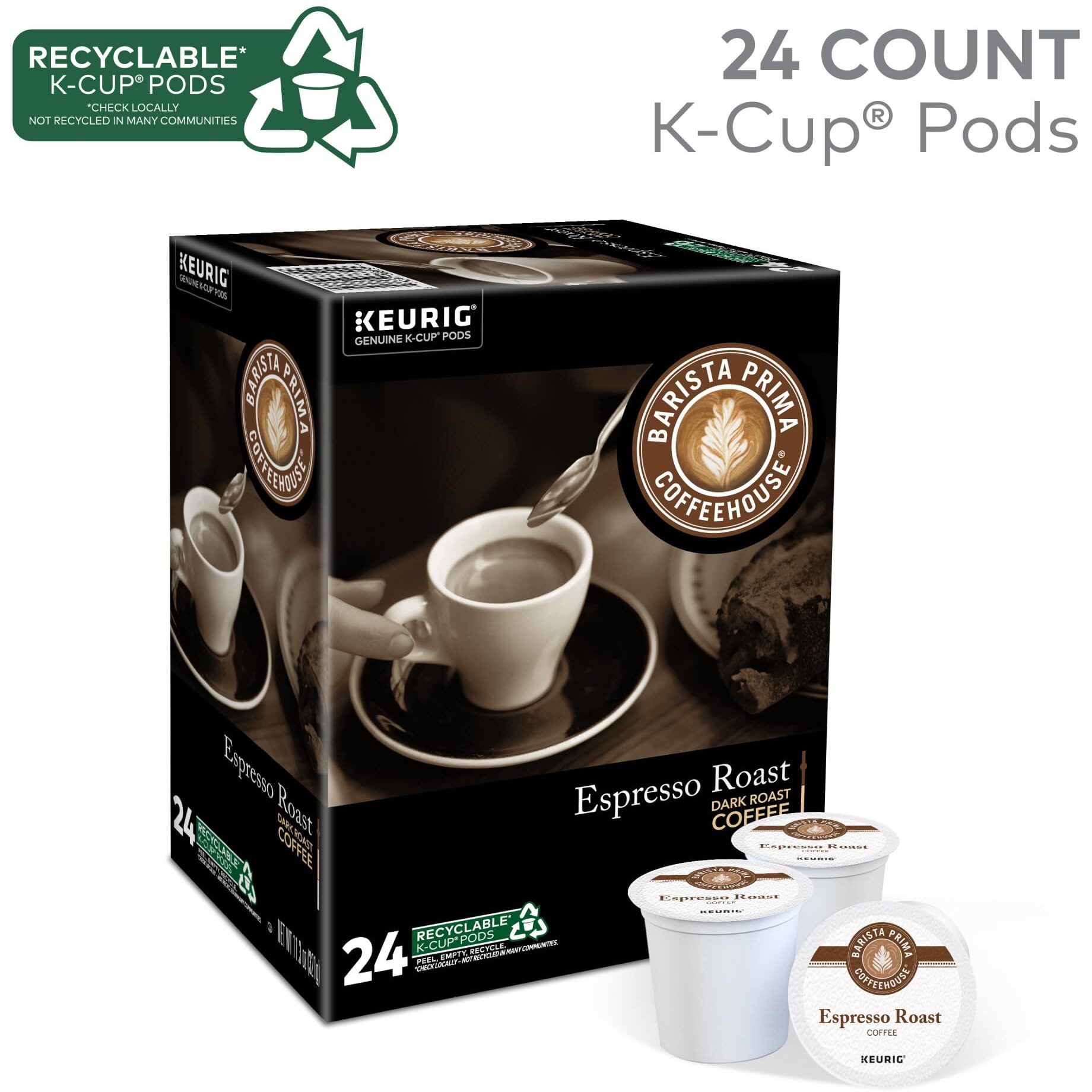 Barista Prima Coffeehouse Espresso Roast Coffee, Keurig Single Serve K-Cup Pods, 96 Count